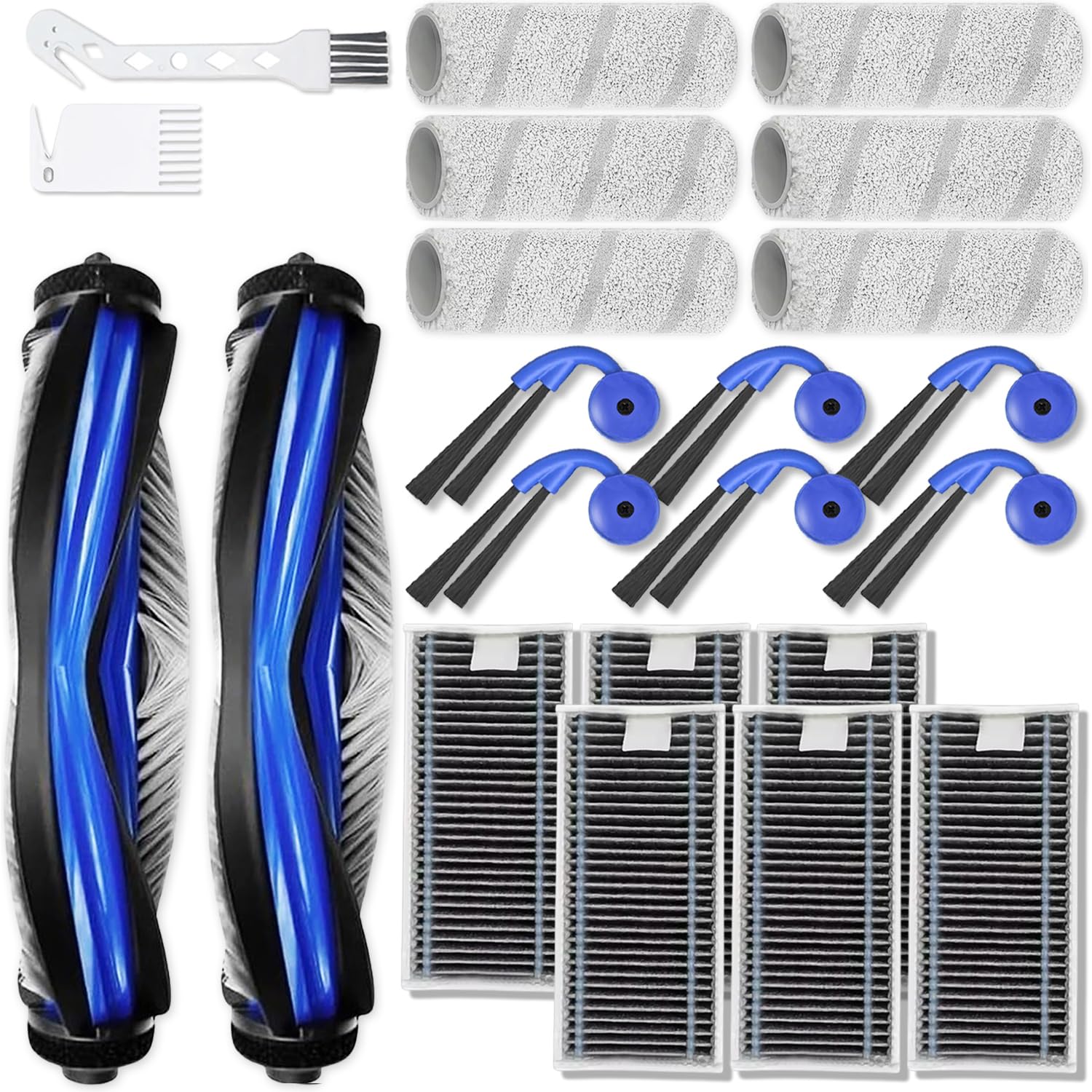 Replacement Accessories Kit Compatible with Ecovacs Deebot X11 OmniCyclone/X11 Pro Robot Vacuum Cleaner Parts 2 Main Brush 6 Roller Mop Cloth 6 HEPA Filter 6 Side Brush-image-4