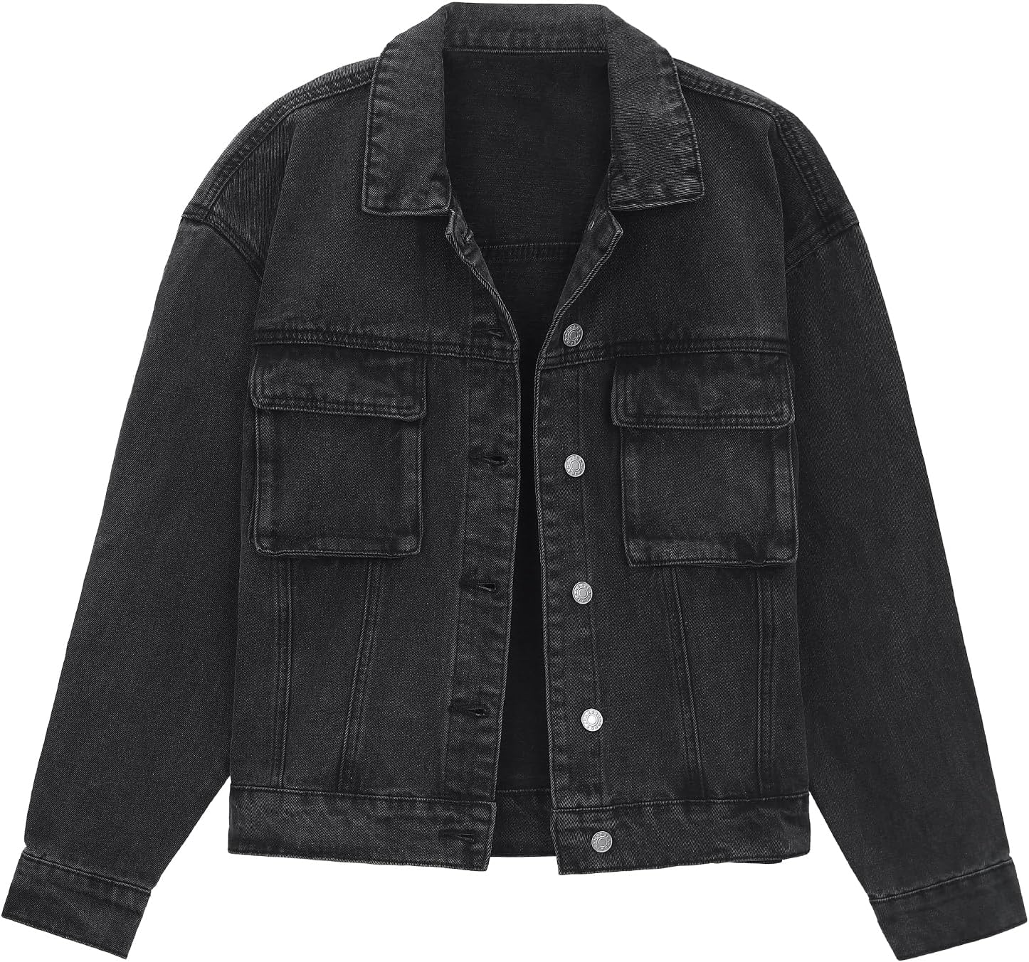 Women's Denim Jacket Button Down Cargo Pockets Casual Denim Shacket Western Outfits 2025 Jean Jackets