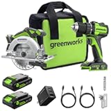 Greenworks 24V Cordless Brushless 400 in-lbs Drill&sol;Driver &plus; 6&period;5" Circular Saw&comma; 4&comma;800 RPM&comma; Cutting Depth 45°&sol;90° &lpar;2&rpar; 2&period;0Ah USB-C Batteries&lpar;12&comma;000mAh Power Bank&rpar; and 65W USB-C Fast Charger&lpar;3-Port&rpar;