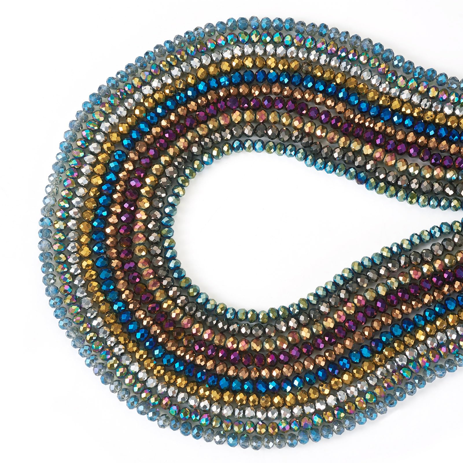 Cheriswelry 1270Pcs Electroplate Transparent Glass Beads Strand 4mm Faceted Rondelle Crystal Glass Beads for Bracelet Earring Necklace Jewelry Making DIY