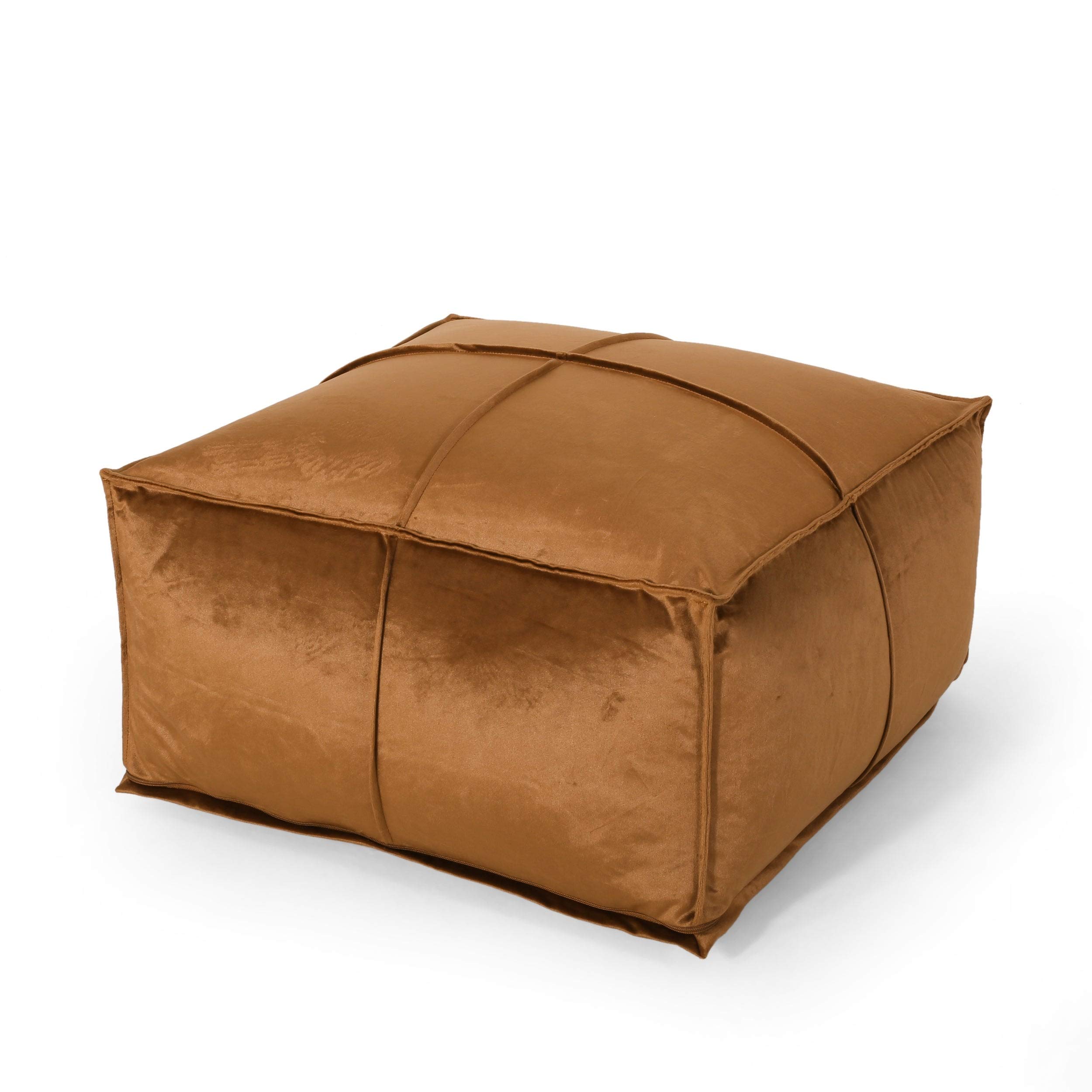 Harrison Modern Glam Velvet Square Bean Bag Ottoman, Bronze
