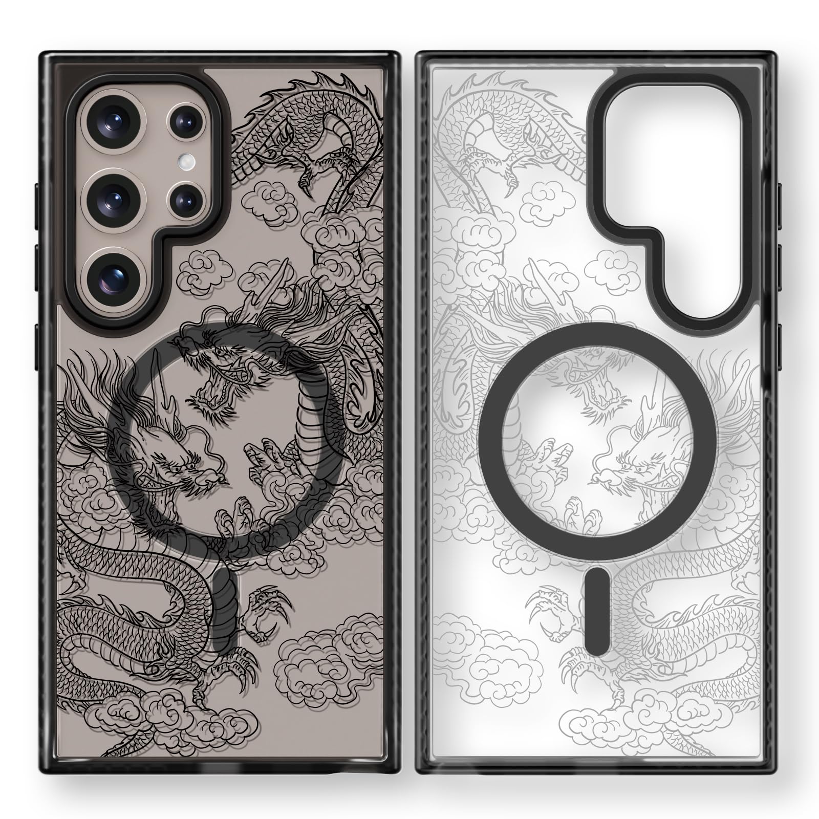 Rosarnnah Funda magnética para Samsung Magsafe bonita estética - Funda divertida y duradera - Diseño de cubierta con estampado de dragón femenino para mujer y niña de 6.8 pulgadas, color negro