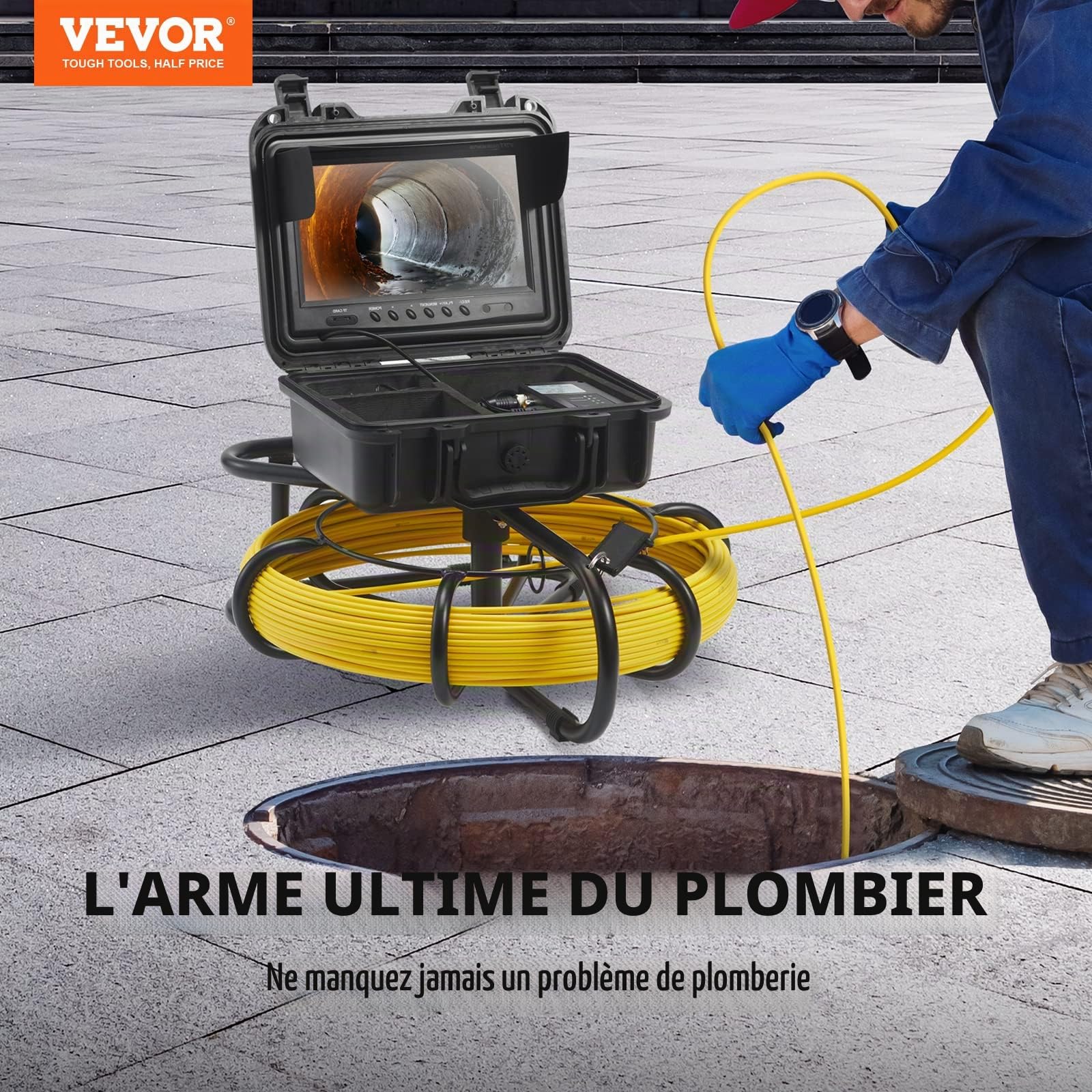 VEVOR Caméra Inspection Canalisation 50 m Caméra Endoscopique Drain Écran 9'' avec Enregistreur DVR Étanche IP68 12 LED Réglables Carte SD 16 Go pour Conduite d'Égout Maison Plomberie Tuyaux Vidange