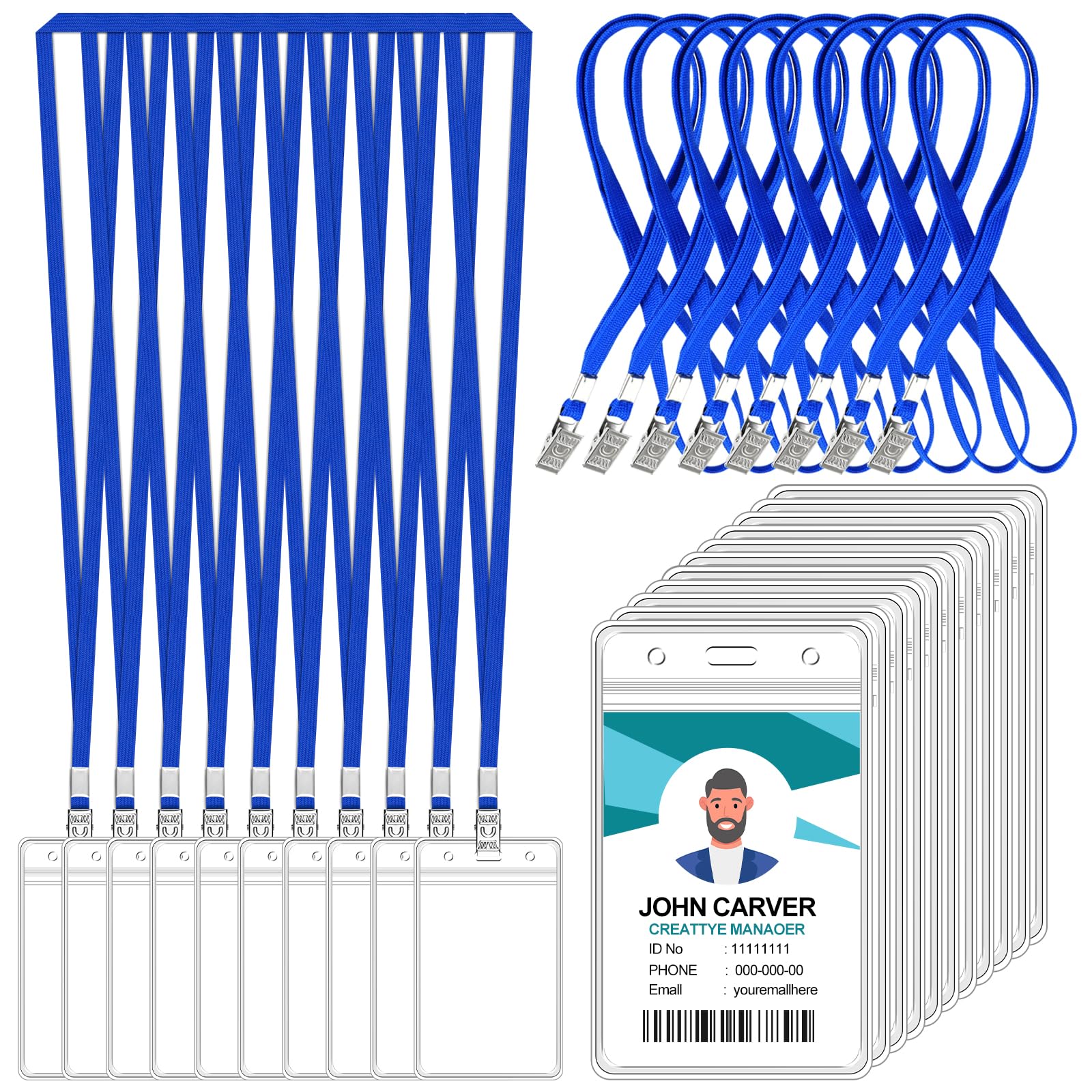 50 Pcs Clear Vertical Badge Id Card and 50 Pcs Lanyard, Reusable Lanyards for Id Badge Holder Name Tag Badge Holder with Lanyards for Adults Kids