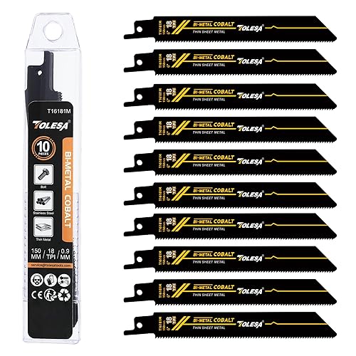 TOLESA Hojas bimetálicas Sawzall para corte de metal, 6 pulgadas, 18 TPI, paquete de 10 hojas de sierra recíproca para tubos de metal, perfiles de