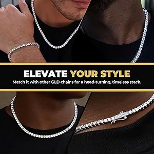 Amazon.com: GLD Clustered Tennis Necklace - Iced Out Chain for Men