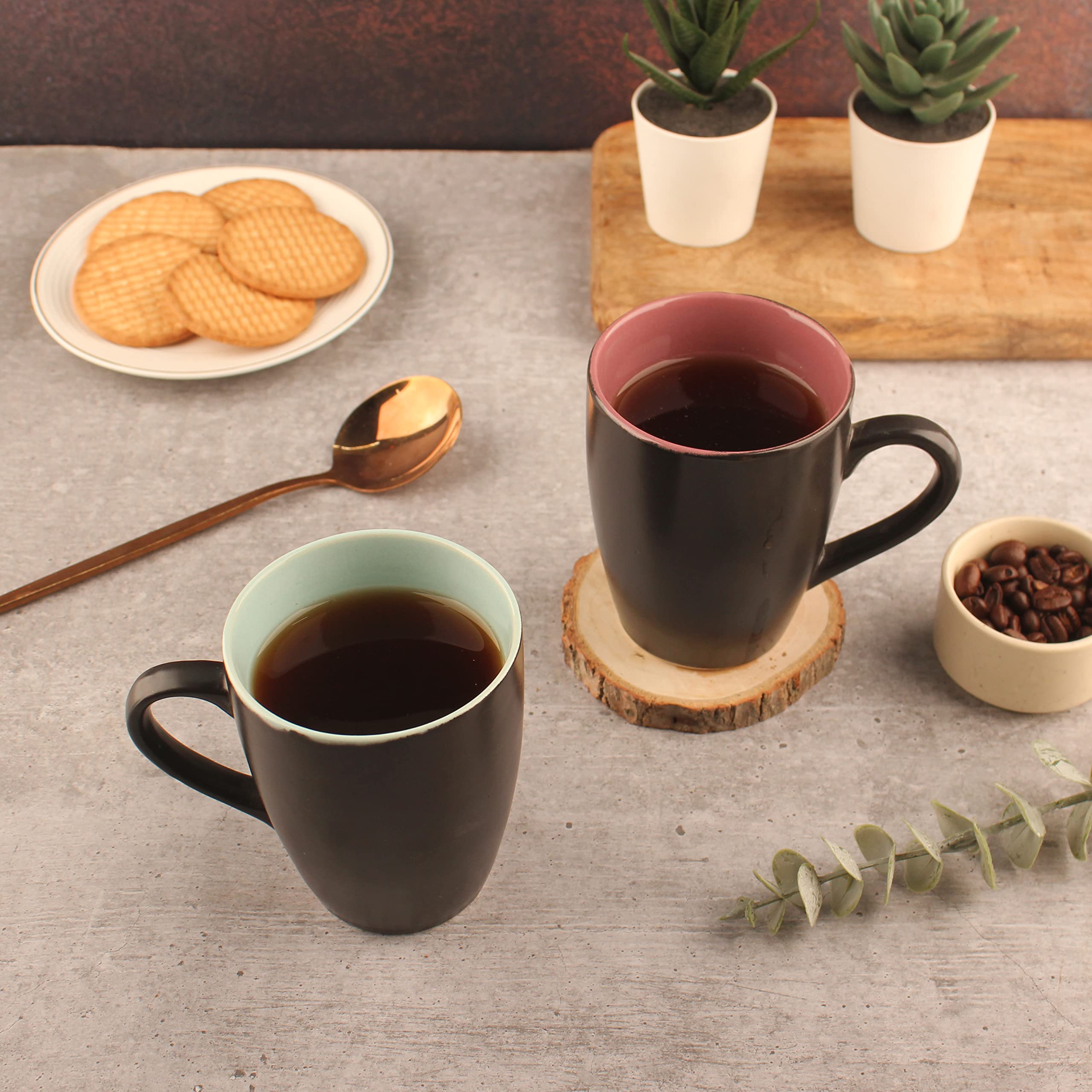 Anwaliya Matte Black Finish Ceramic Coffee Mug Set of 2 (280ml) Handcrafted Design Tea Cups Stackable, Chip Resistant, Large Serving Green Tea Cups, Multicolor Inside (Inner Color May Vary) (B08FM7VY6P) Amazon Price History, Amazon Price Tracker