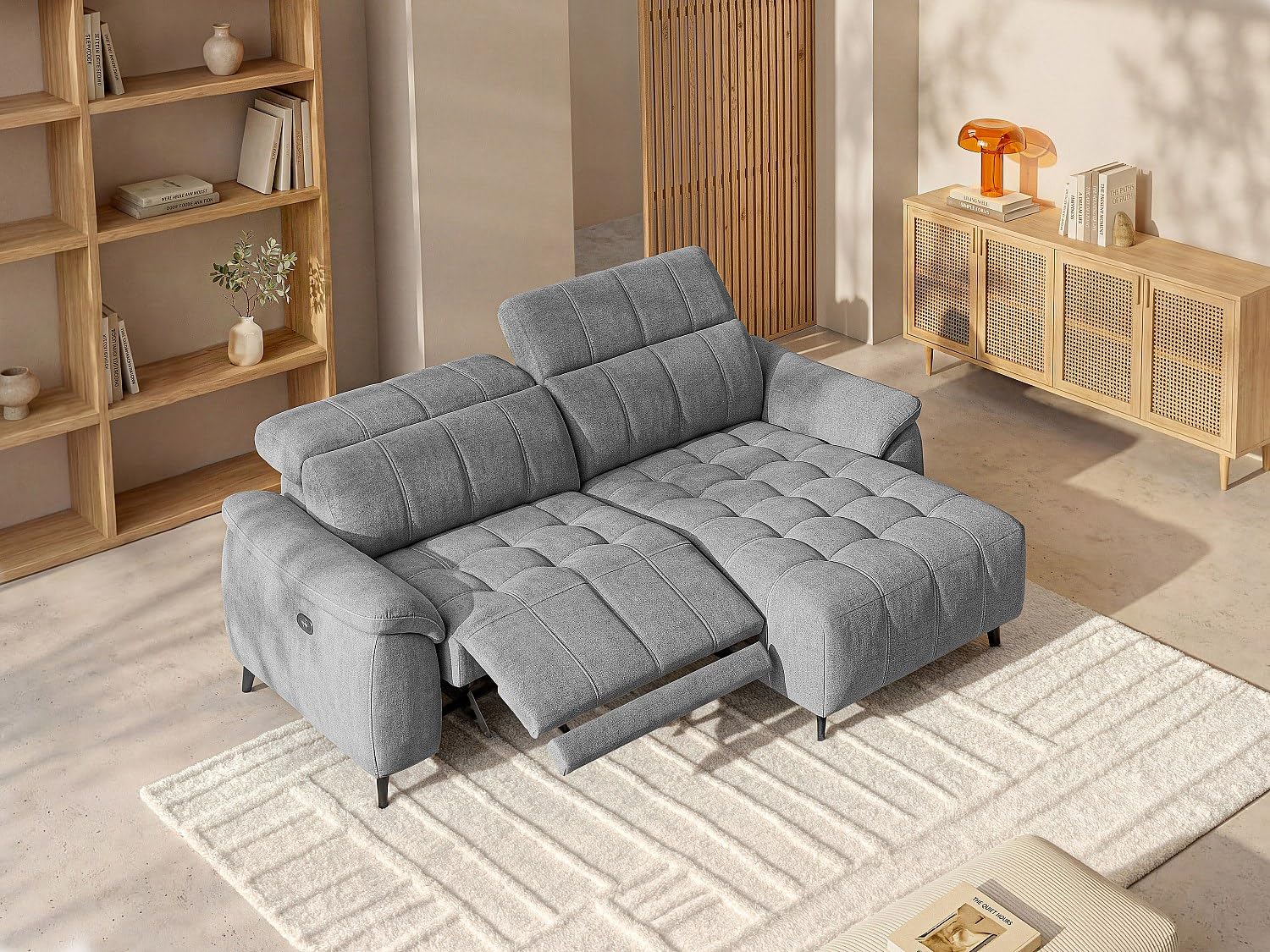 Vente-unique - Canapé d'angle Droit Relax électrique en Tissu texturé Gris CELTIMO