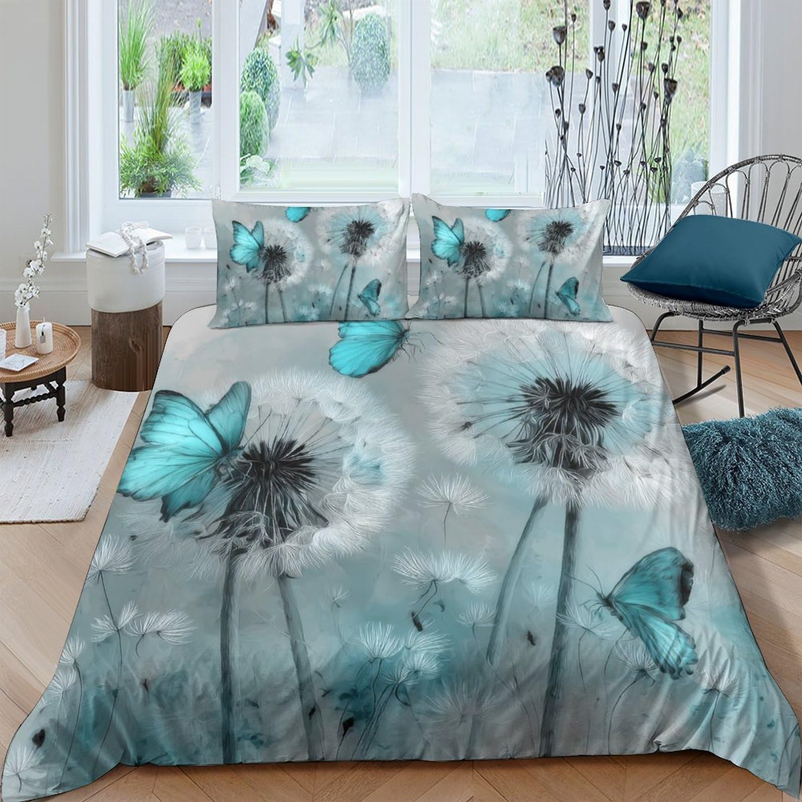 Ctjqhvkz Style-8 3D Printed Blue Butterfly Dandelion Fitted Sheet Microfiber Soft Bed Cover For Bedroom Guest Room Dorm Decor Single（135X200cm）