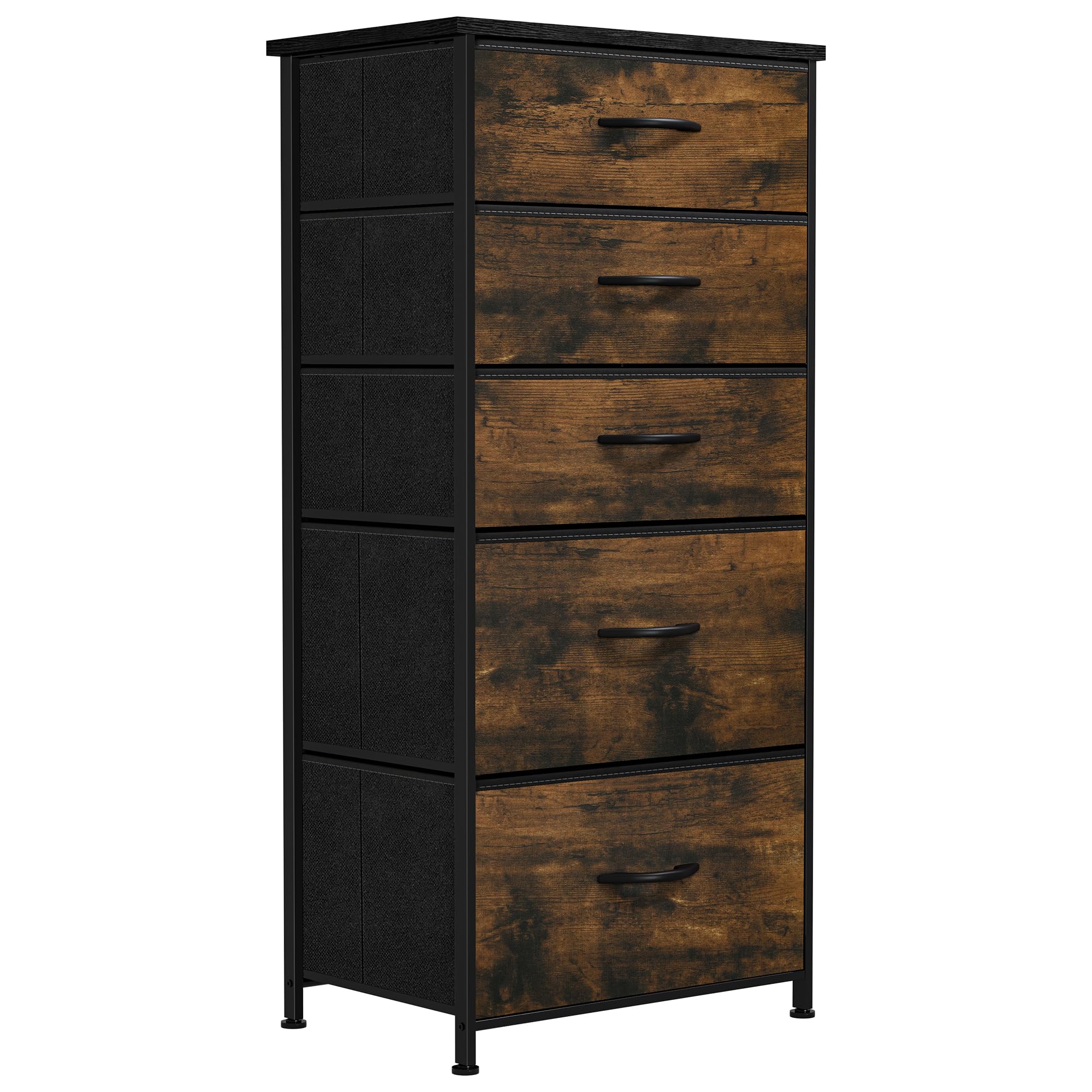 YITAHOME Commode pour Chambre à Coucher, Commode à 5 Tiroirs en Tissu Meuble de Rangement avec Dessus en Bois et Grand Espace de Rangement Chambre à Coucher, Salon, Chambre d'enfant, Rouille Brun