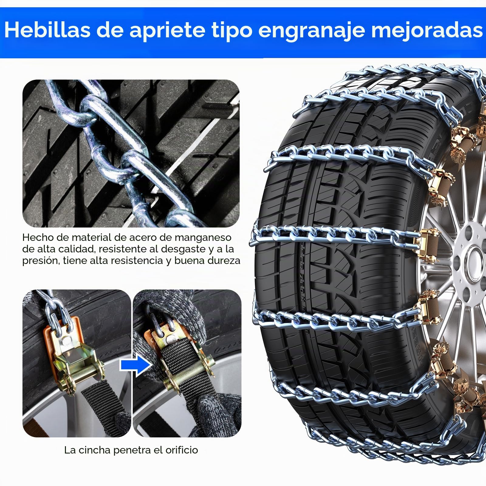 Cadenas Coche Nieve Acero al Manganeso 10Piezas Ninonly Cadenas Nieve Universales Emergencia para Vehículos Coche Camión SUV Aptas para 165-265 mm para Barro, Arena, Nieve, Hielo, Escalada