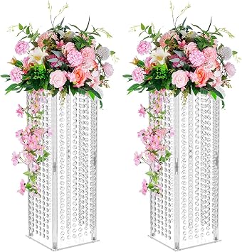 NUPTIO Silver Centerpiece Stand for Table, Twist Style , 22.8" Tall, 2 Pcs