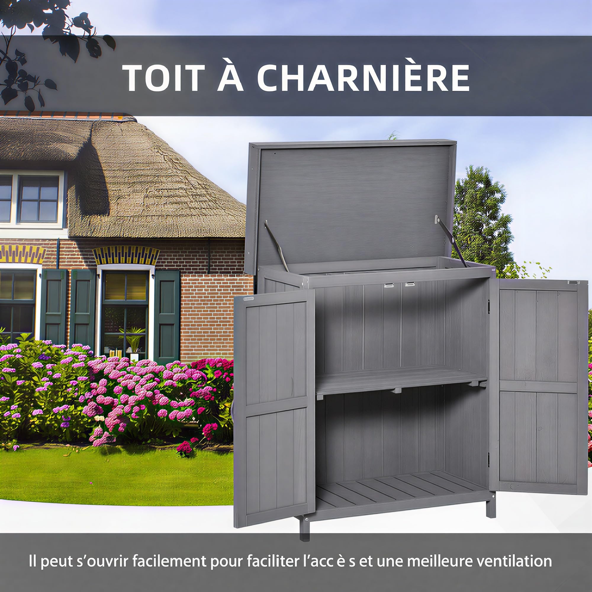Outsunny Armoire de Jardin sur Pied Double Porte étagère et Toit bitumé relevable dim. 74L x 43l x 88H cm Bois Massif de Sapin
