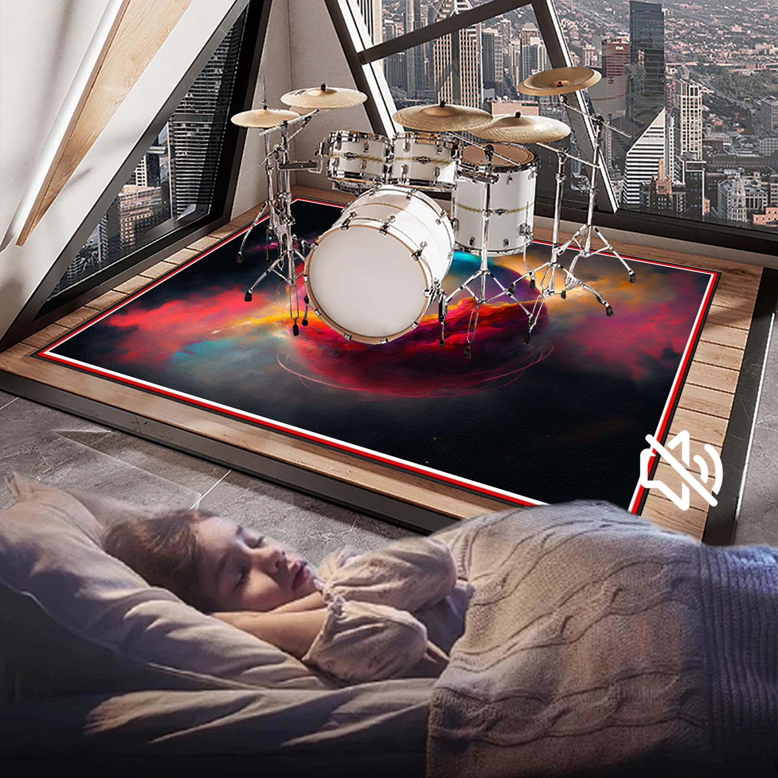 180 x 140 cm Dywan z baterią elektroniczną, maty akustyczne, dźwiękoszczelna mata, mata bębnowa do baterii akustycznych, bębna i instrumentów muzycznych, dźwiękoszczelny koc bębnowy