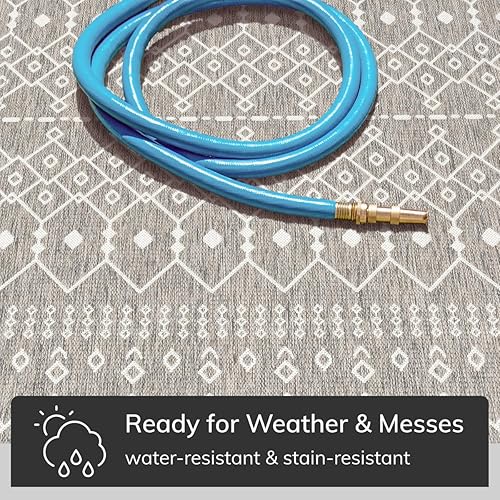 Miniatura 4 de Well Woven Nord - Alfombra geométrica de tejido plano para interiores y exteriores, resistente a la intemperie, fácil cuidado, para patio, terraza,