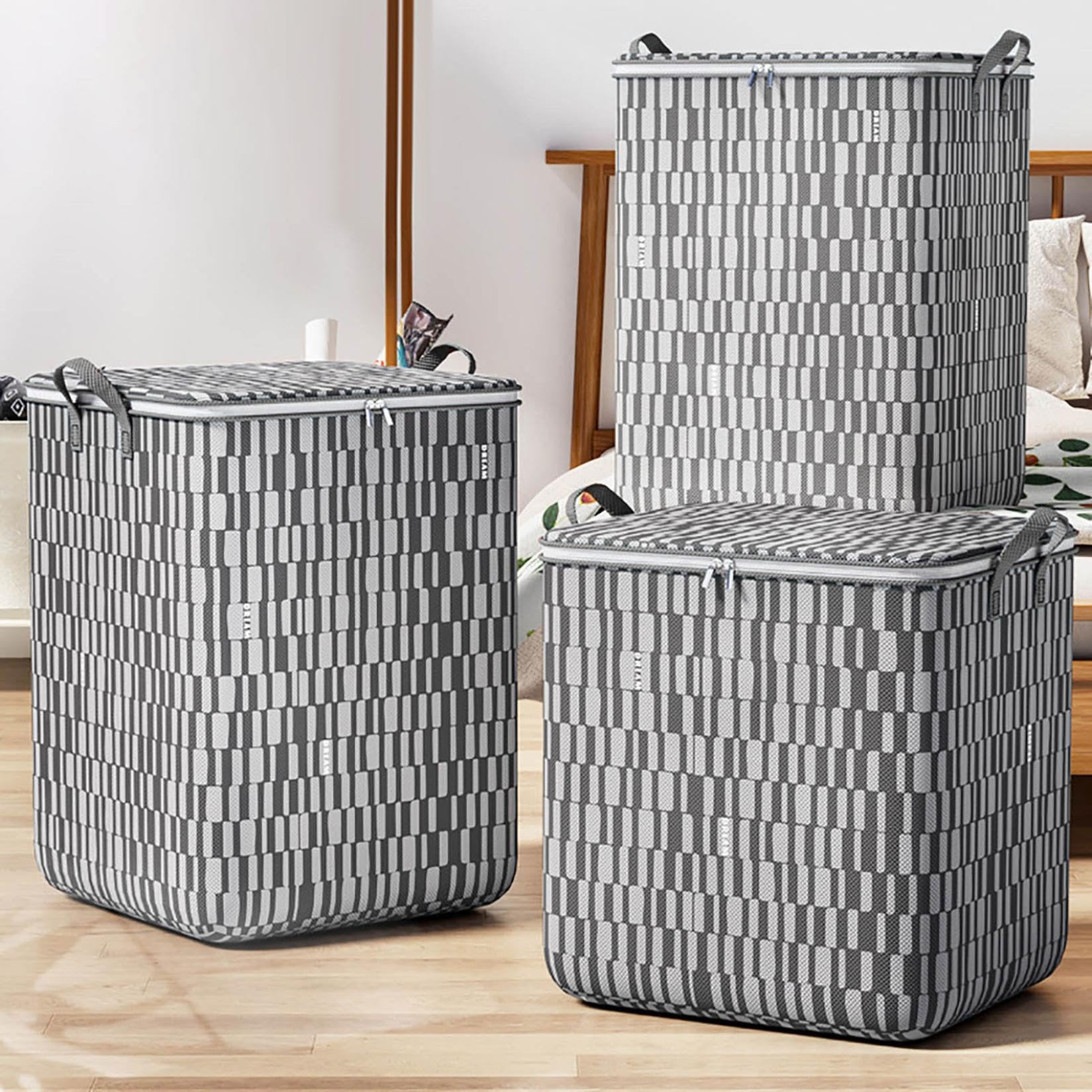 squarex Storage Bins with Lids Non-woven Zipper Storage Bag Moving Quilt Storage Basket Travel Large-capacity Clothing Storage Bag for Pillows Blankets Storage #A