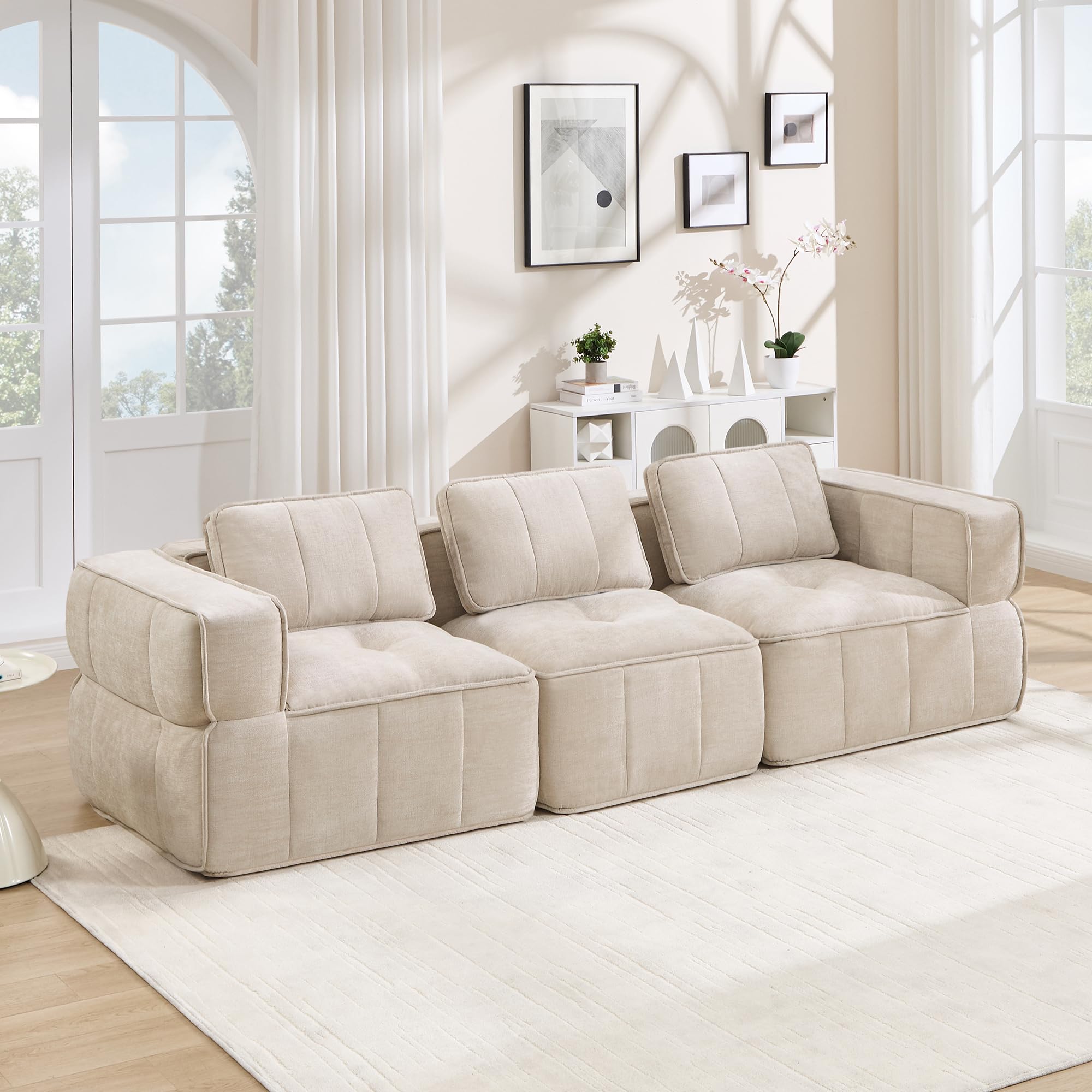 Generisch Divano modulare a 3 posti, beige, schiuma 32D ad alta densità, senza montaggio