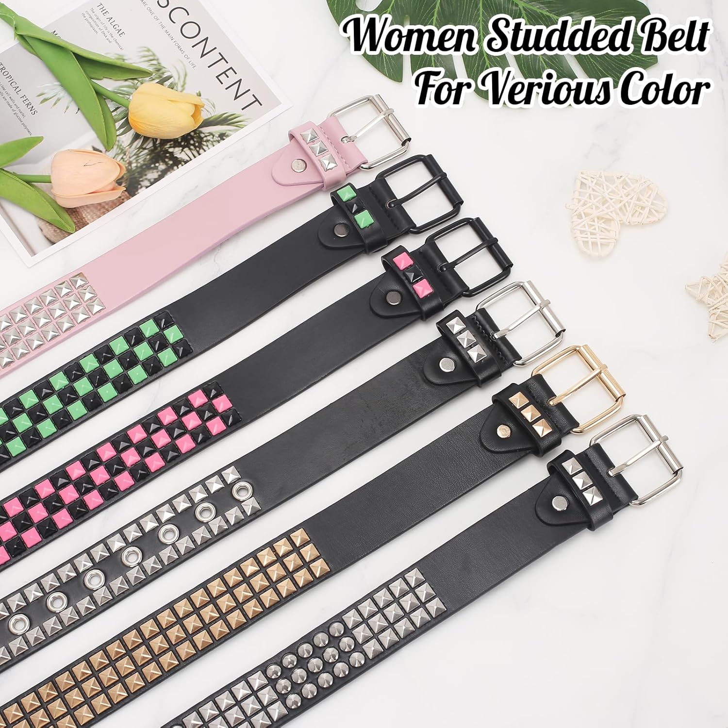Studded Belt, Metal Punk Rock Rivet belt with Bright Pyramid Studded for Women Men - Image 5