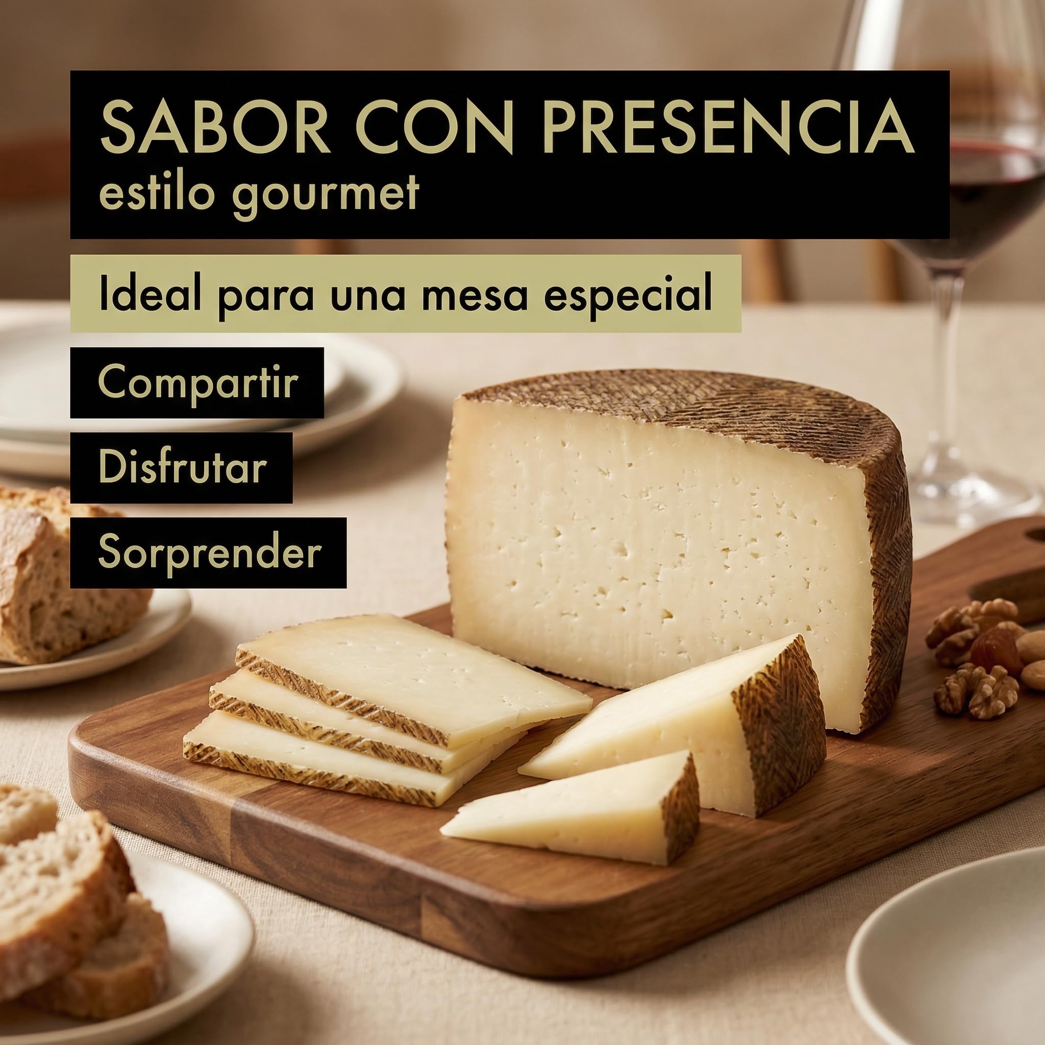 SABE A SABAS Queso Curado Mezcla Manchego Picantito 1,5 Kg Leche Cruda Vaca Cabra Oveja Media Pieza Gourmet