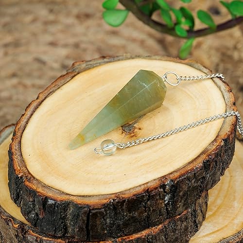 Miniatura 7 de PYOR Péndulo de cristal de jade verde, piedras preciosas naturales curativas de reiki, collar único de buena suerte, péndulos puntiagudos, colgantes