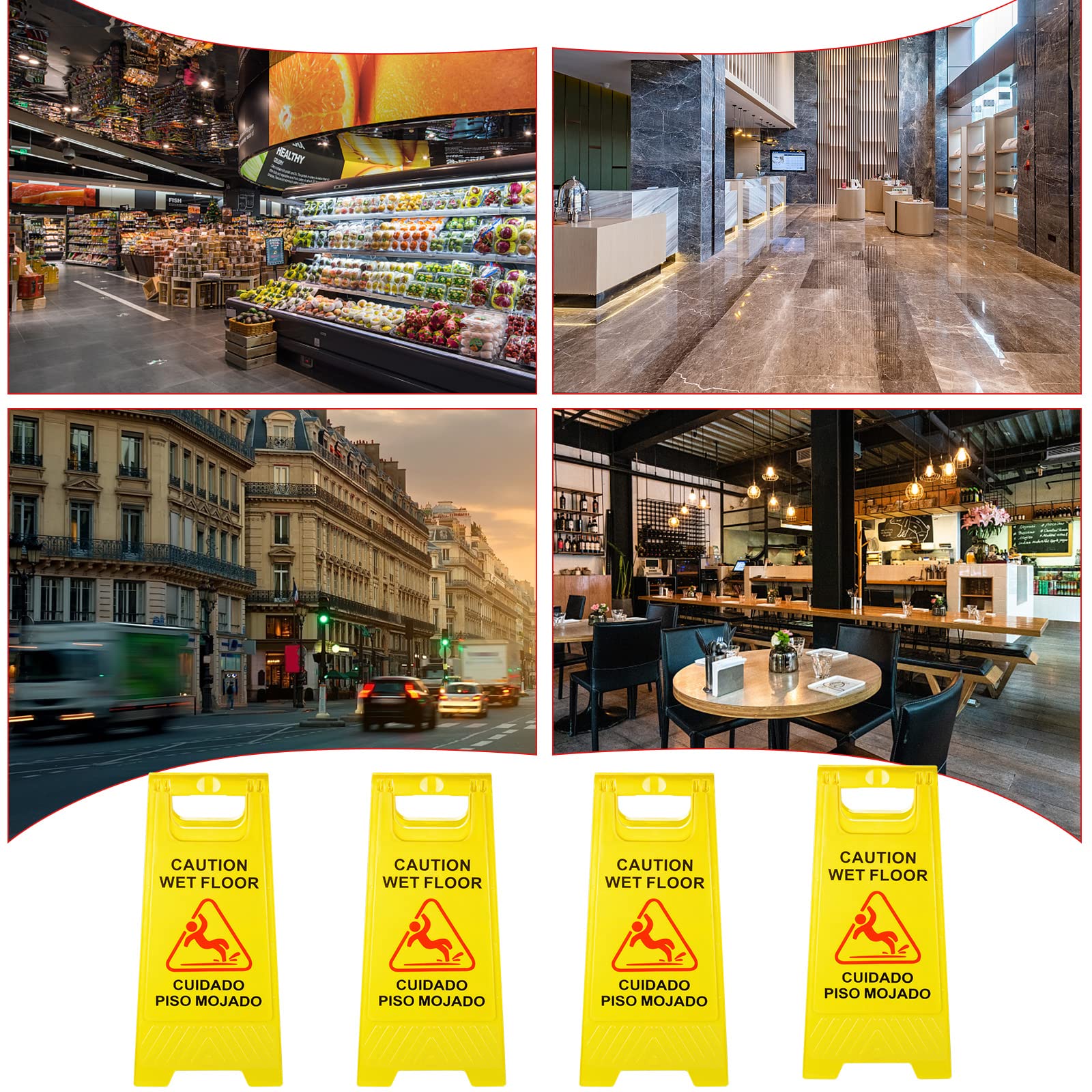 6 Pack Caution Wet Floor Sign, A-Shaped Foldable Sturdy Bilingual - View #6