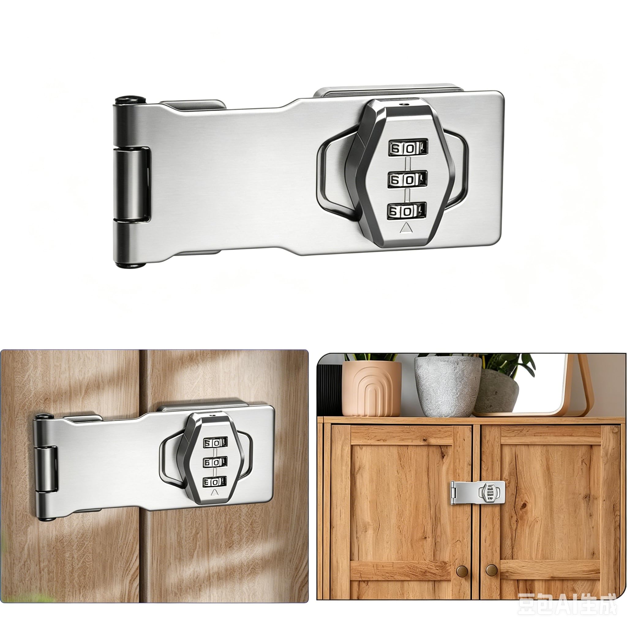 COAFTUG Password Hasp Lock 4 Inch Keyless Hasp and Staple Black Rotary Door Latch Hasp Twist Knob Shed Door Lock with Code Zinc Alloy Combination Locking Hasp Lock for Cupboard Cabinet Gate Wardrobe