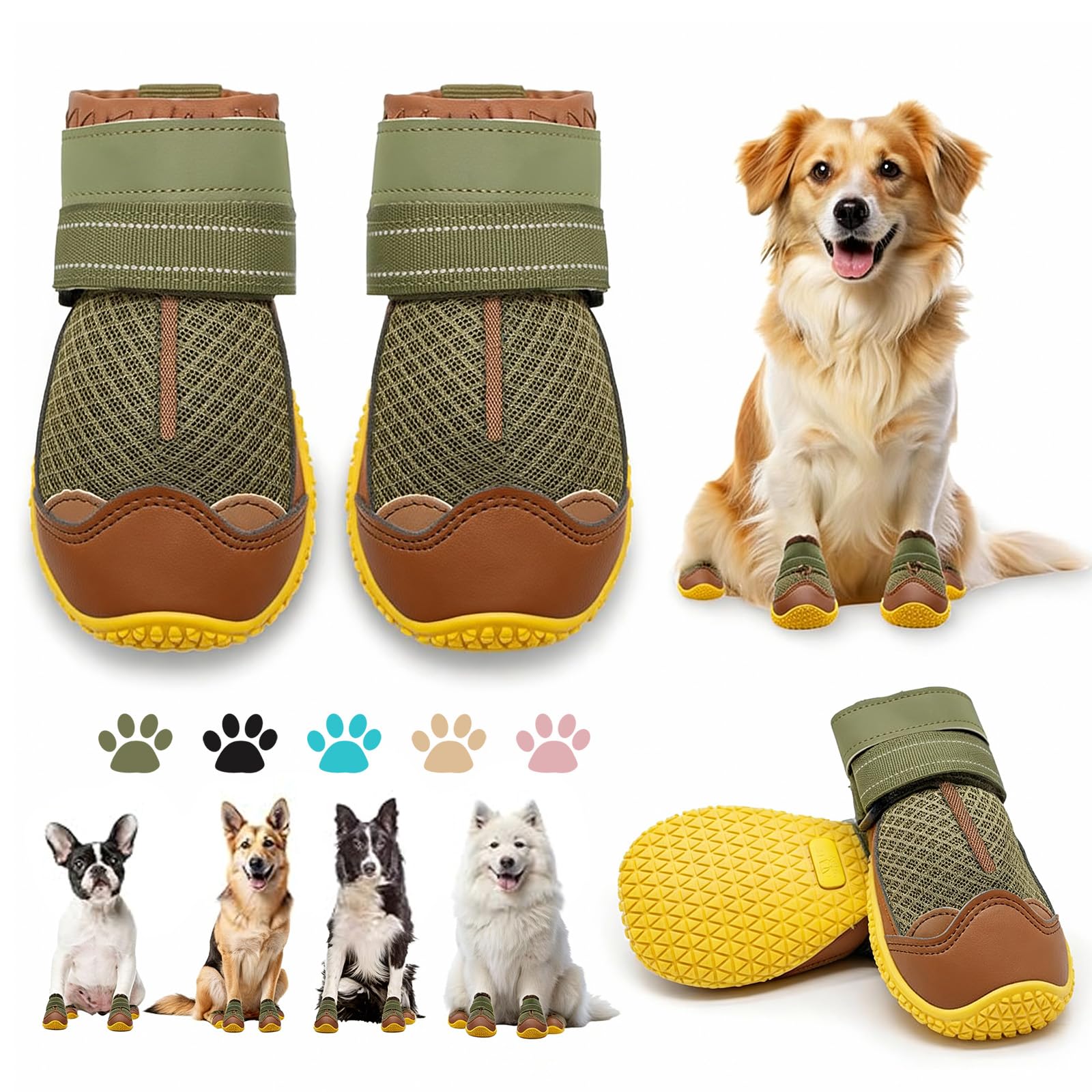 Dog Shoes for Large Dogs, Medium Dog Boots & Paw Protectors for Hardwood Floors, Outdoor Dog Booties for Hot Pavement Winter Snow Hiking, Breathable Dog Shoes with Reflective Strips Size 7
