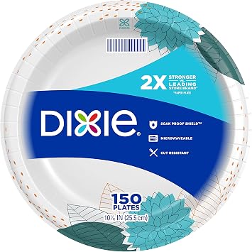Dixie Paper Plates, 10 1/16 inch, Dinner Size Printed Disposable Plate, 150 Count 1 Pack of 150 Plates