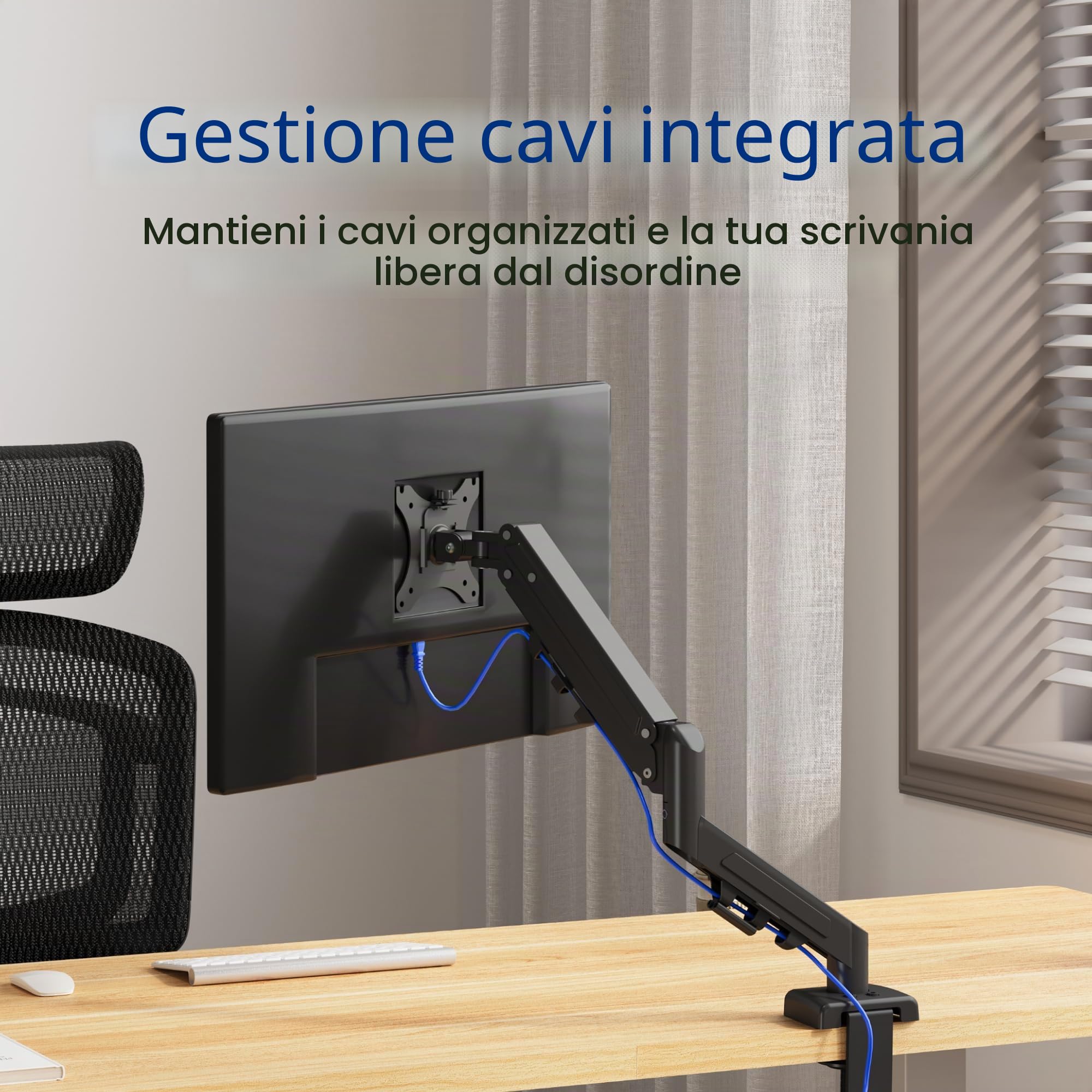 FLEXISPOT Supporto Monitor 17–32", Braccio a Gas Regolabile in Altezza e Orientabile, per 1 Monitor, Compatibile VESA 75x75/100x100, Fissaggio con Morsetto o Foro Passacavo
