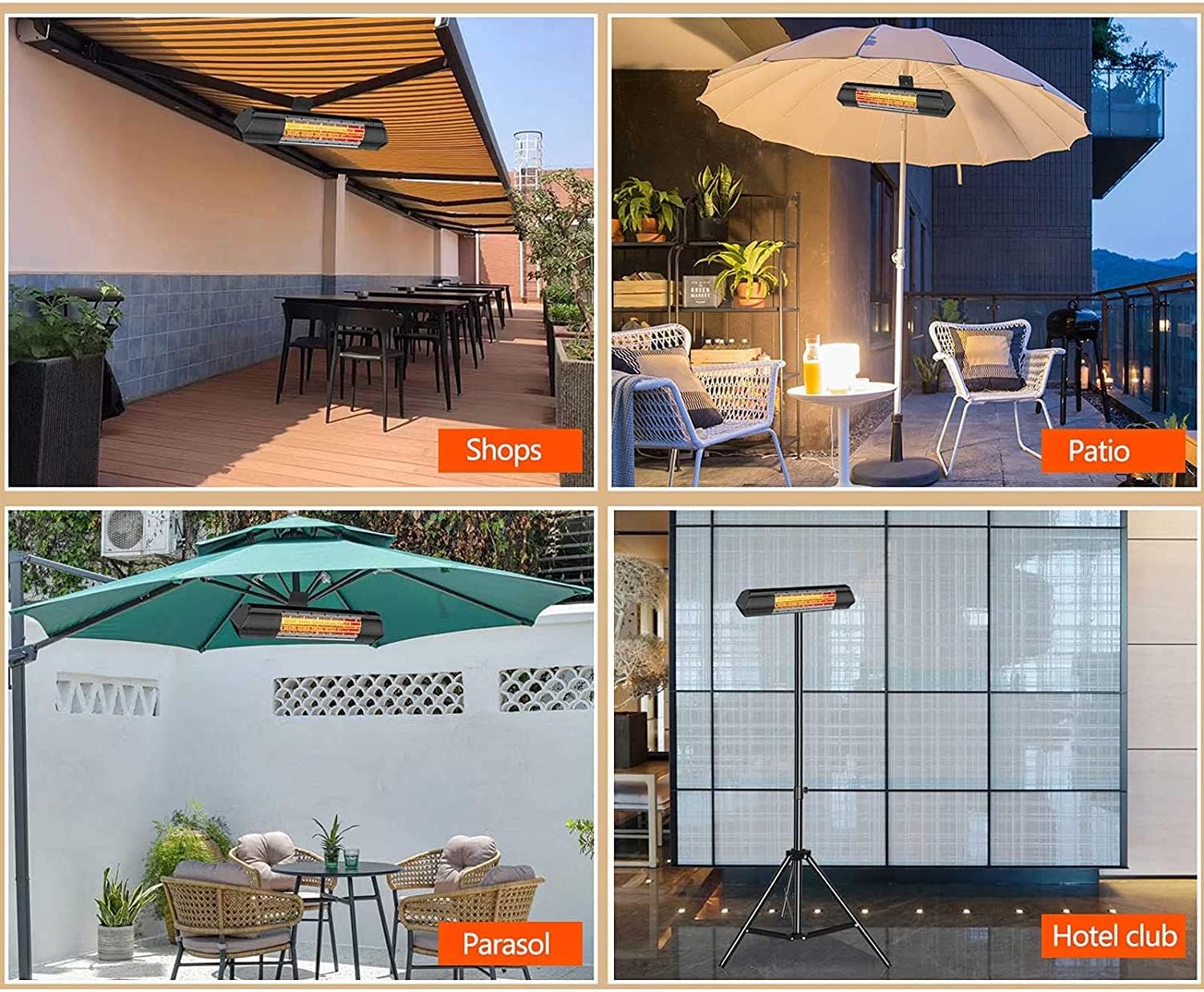 Wall Mounted Infrared Patio Heater Space Warmer 3 Remote Control Power Settings Electric Heater for Outdoor/Indoor Use Retail Stores Outdoor Restaurants Terrace Balconies 110V