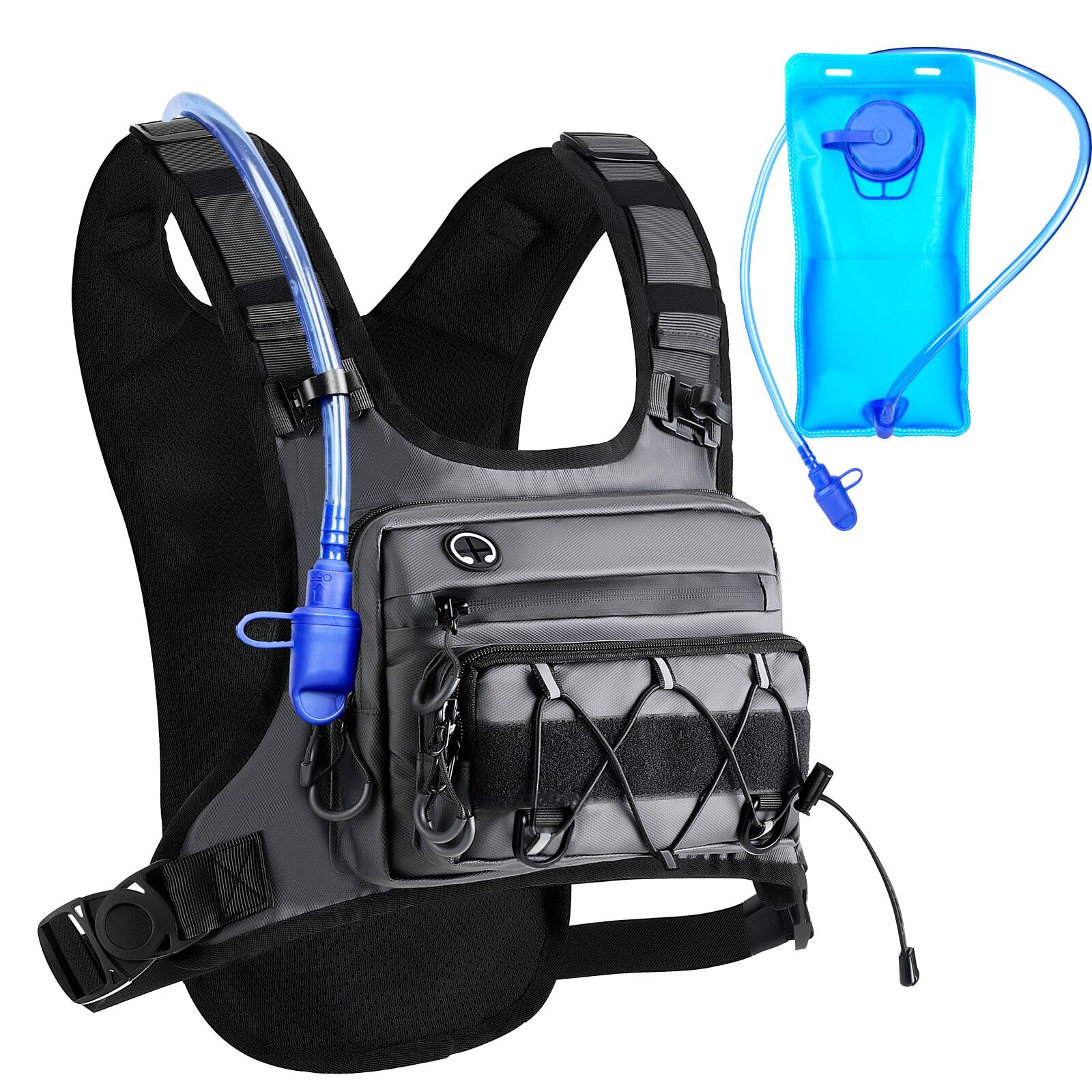 FLYDWV Running Vest 2L Water Bag is Suitable for Cycling, Mountain Reflective,Lightweight Breathable,Equipped Adjustable Shoulder Strap Phone Pocket (Grey, F)