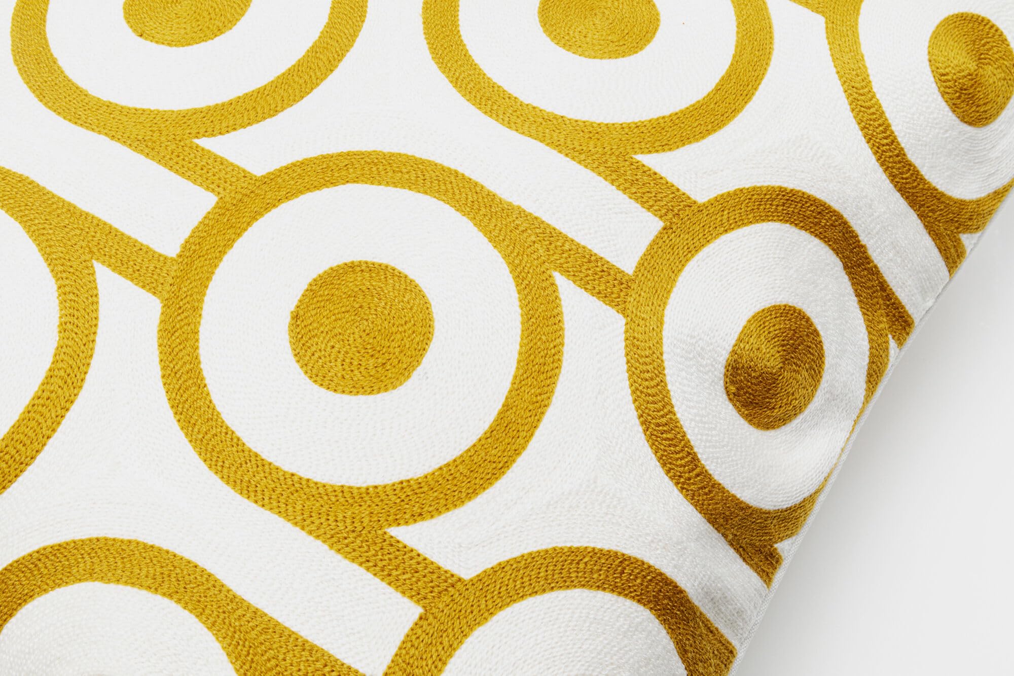 Kare Cuscino di design Catena Circle, bianco/giallo, sfoderabile con chiusura lampo, con imbottitura, motivo geometrico, intrecciato, cuscino decorativo, accessorio per la casa, 50 x 50 cm (altezza x