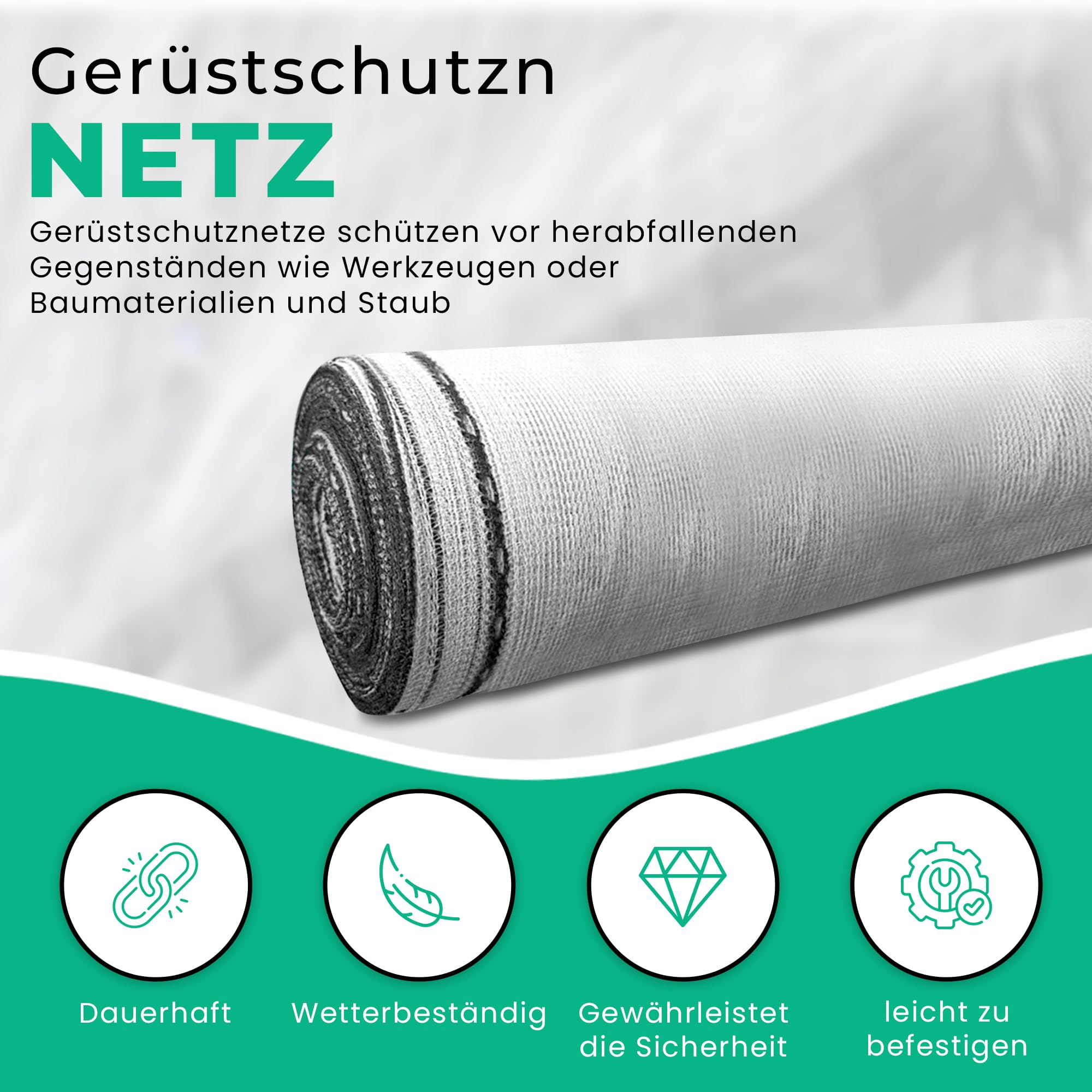 150 m² Gerüstschutznetz | Staubschutznetz | Abrissnetz | Gerüstnetz | 125 g/m² inkl. 100 Stück Kabelbinder | Weiß, 3,07 x 50 m