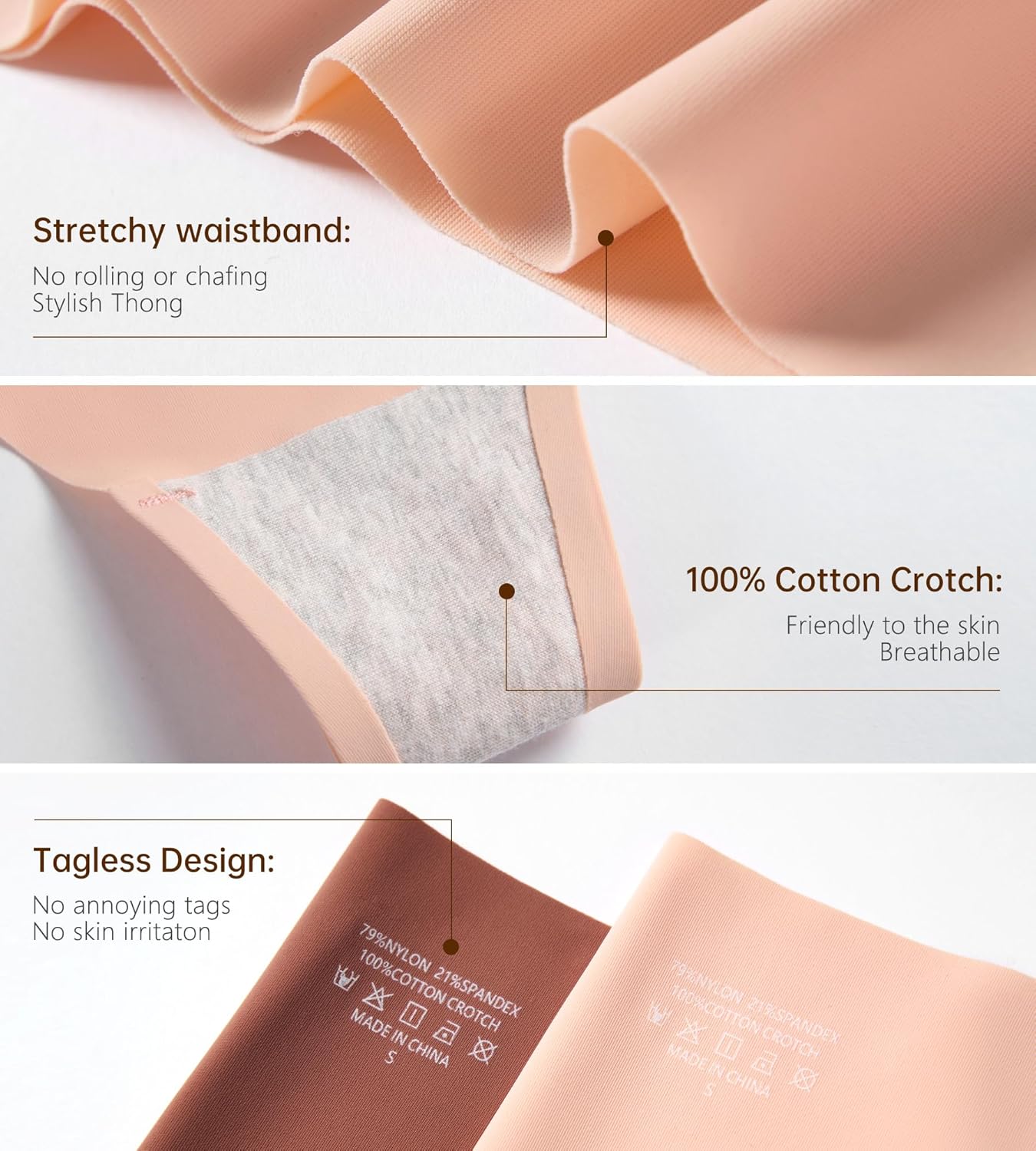 Thongs for Womens Seamless High Waisted Underwear Breathable No Show Panties 6 Pack1 M - Image 4