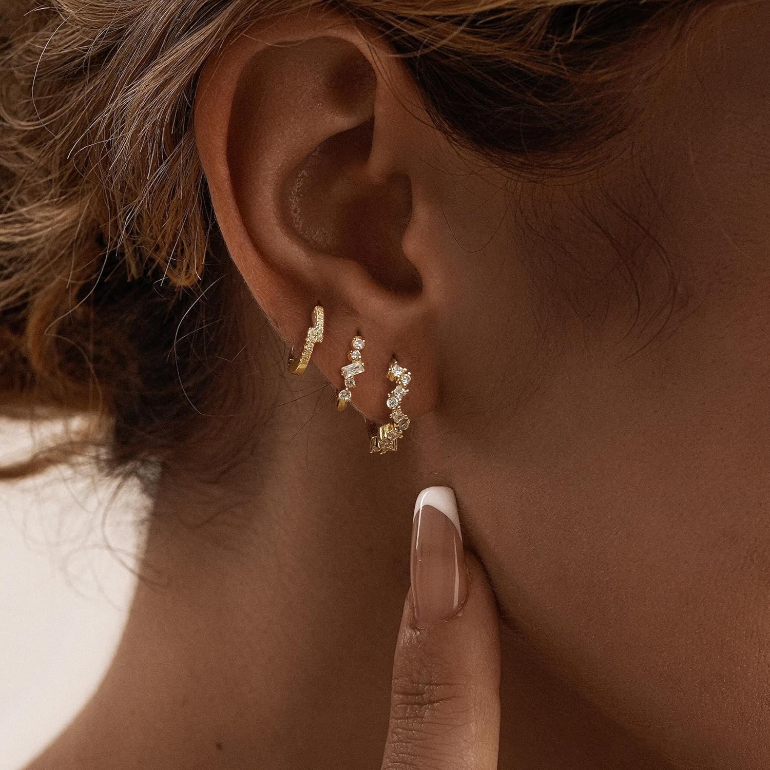 CZ Huggie Earrings for Women, Dainty Gold Earring Stacks 14K Gold Plated Small Huggie Hoop Earrings for Women Trendy Hypoallergenic Cute Unique Gold Earrings Set Fashion Gold Womens Jewelry - Image 2