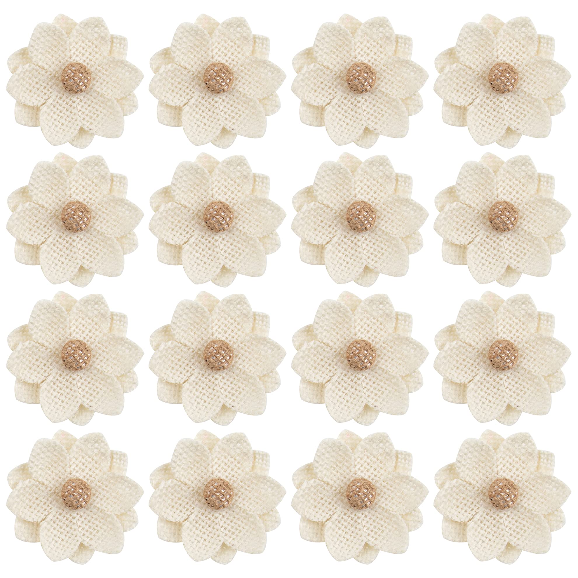 AUEAR, 20 Pack Handmade Burlap Flowers Natural Rose Rustic for Home Wedding Party Decoration DIY Crafts (Beige Style 1)