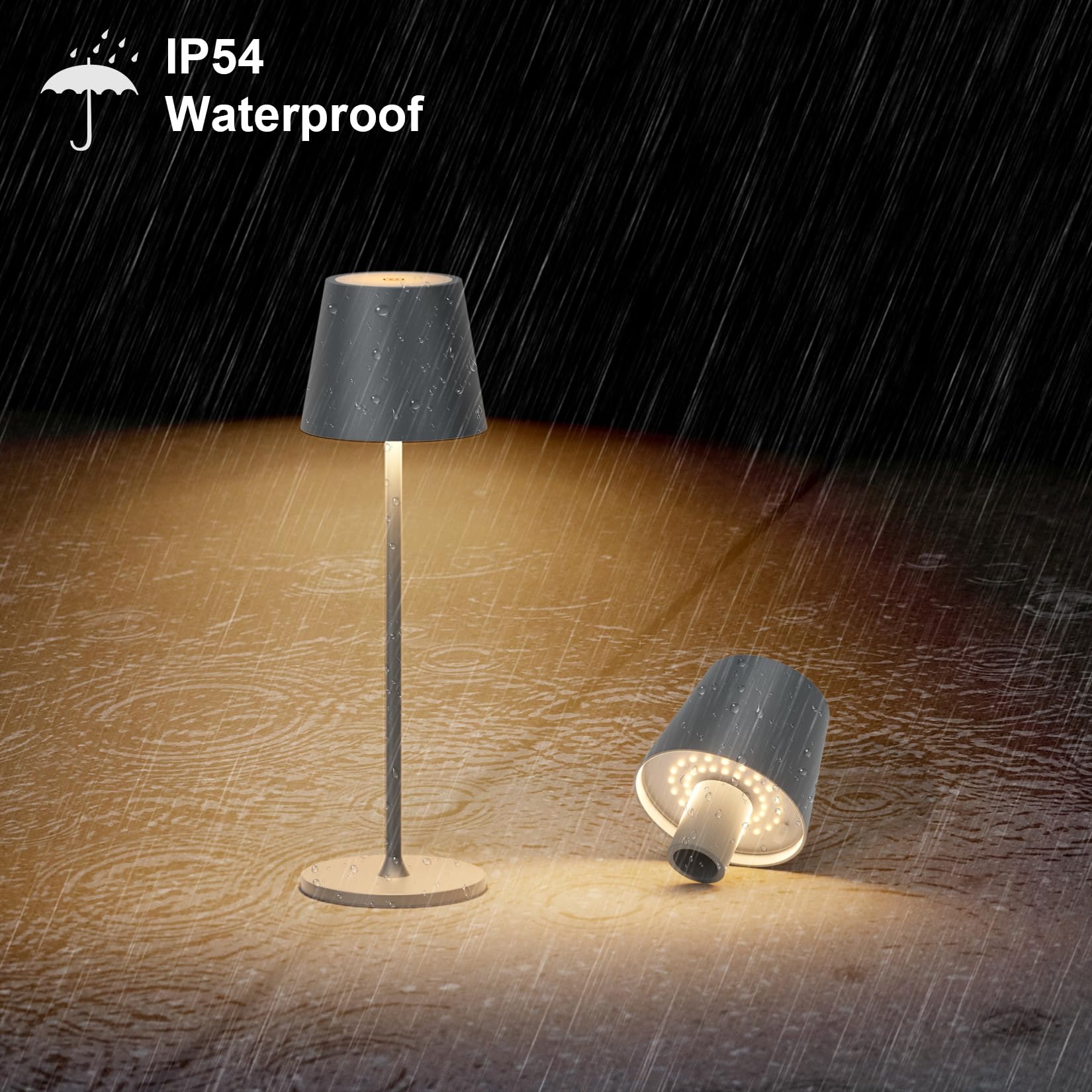 LED sans fil Lampe de table rechargeable, 3000K lampe bouteille à intensité variable, 5000mAh IP54 lampe de table réglable en hauteur pour une utilisation intérieure et extérieure, Anthracite