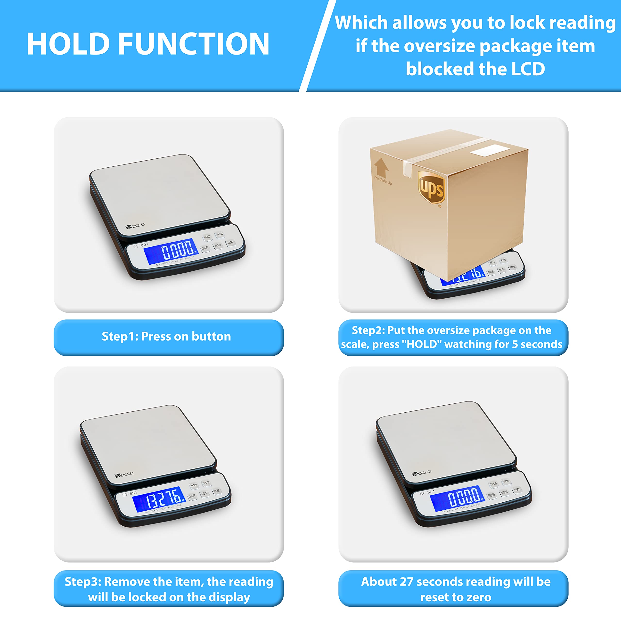 110 LB 50KG Digital Postal Scale, MOCCO Heavy Duty Stainless Steel