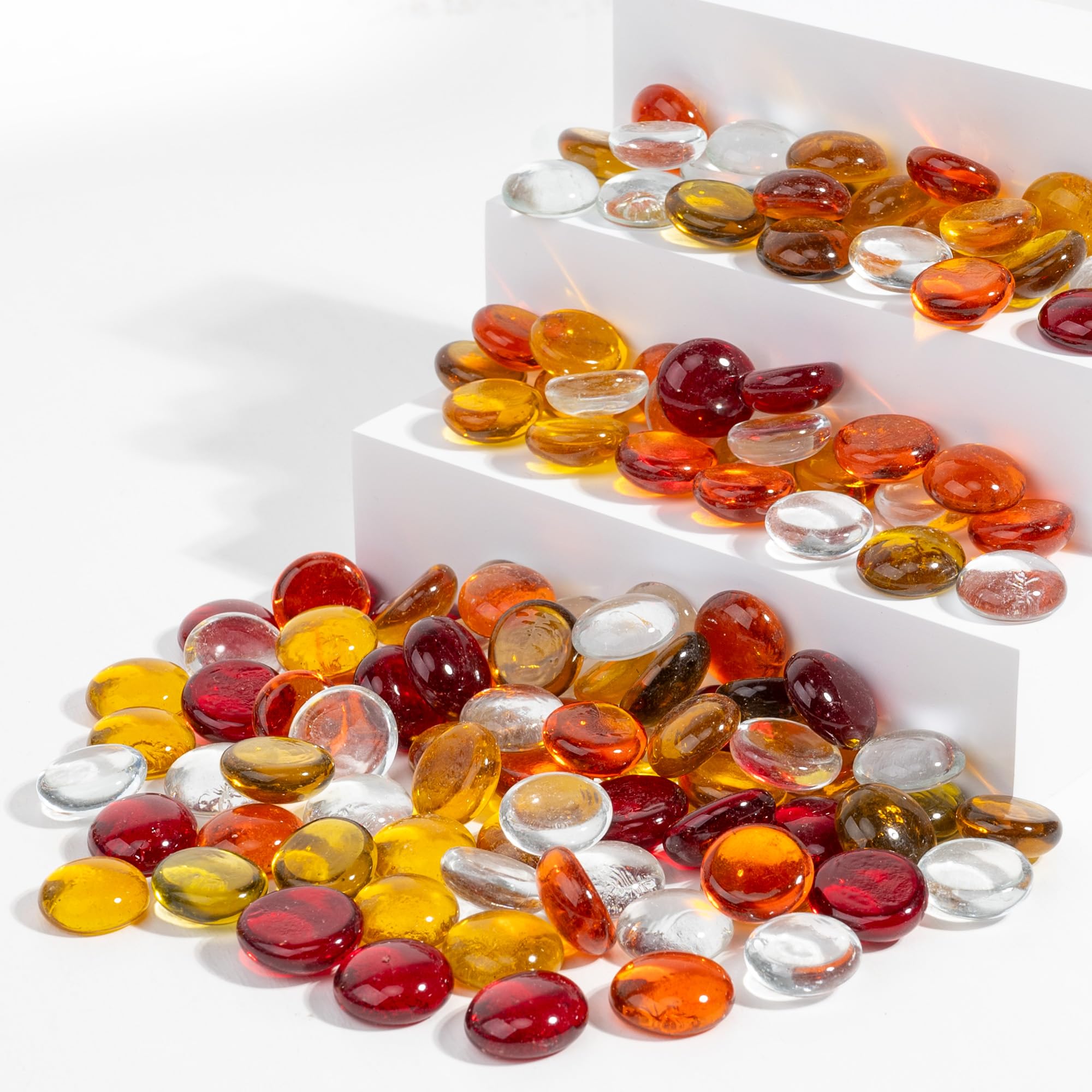 1LB Flat Glass Marbles Stones Flat Bottom Marble Beads 17-19mm Smooth Stone Pebbles for Home Decoration Fire Pit Landscaping Glass Gemstone for Fish Tanks Flower Pots DIY Crafts (5Colors MixA)