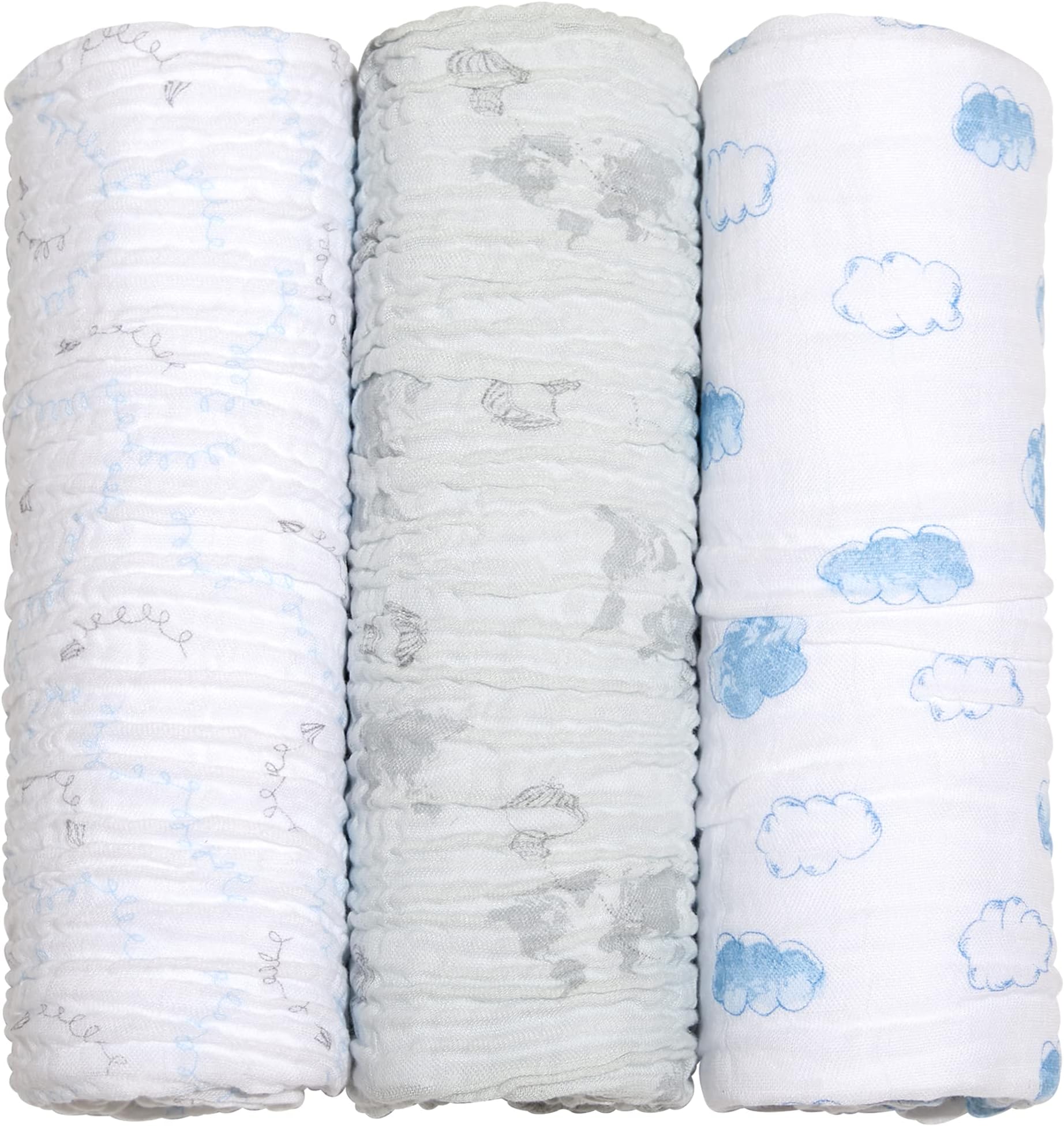 Mami 3 Pack Viscose Made from Bamboo Muslim Baby Swaddle Blanket, Soft Silky Swaddling Blankets Wrap for Newborn Infant, Large 47 x 47 inches (Baby Boy)
