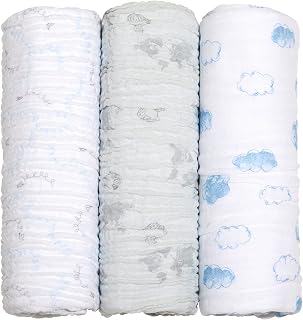 Cueiro Swaddle Soft Bamboo Mami Contem 03 Unidades, Papi Textil, Azul, 1.20M X 1.20M, Pacote de 3