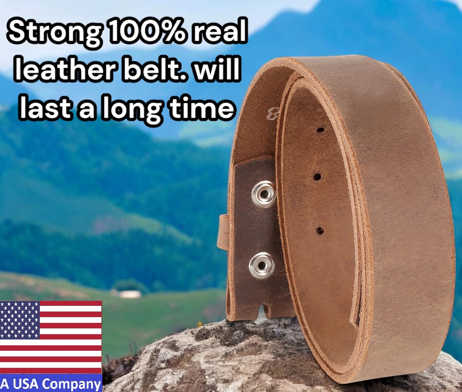 F&L CLASSIC Belt for Buckles 100% Full Grain One Piece Leather Belt, w/Snaps for Interchangeable Buckles,1.25" wide, - Image 2