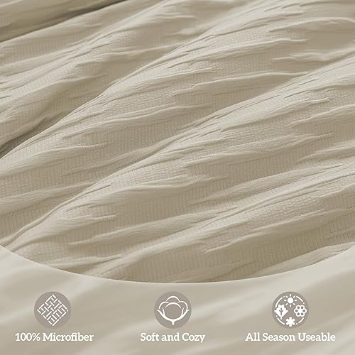 Miniatura 5 de Homelike Moment Juego de edredón bohemio tamaño individual, color beige, 2 piezas, ligero, cálido, jacquard, para todas las estaciones, juego de