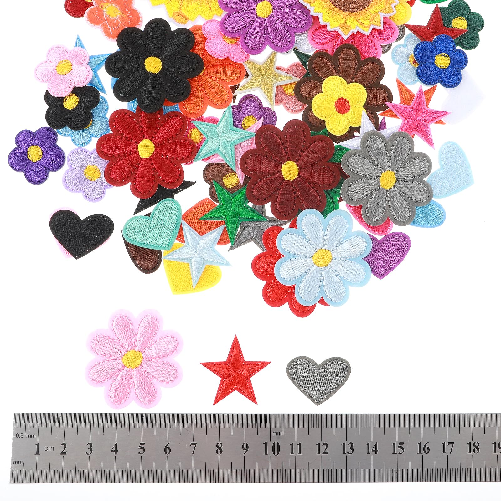 Lot De 73 Patches Thermocollants Brodés - Cœurs, Fleurs, étoiles, Pour Customiser Vêtements, Sacs, DIY