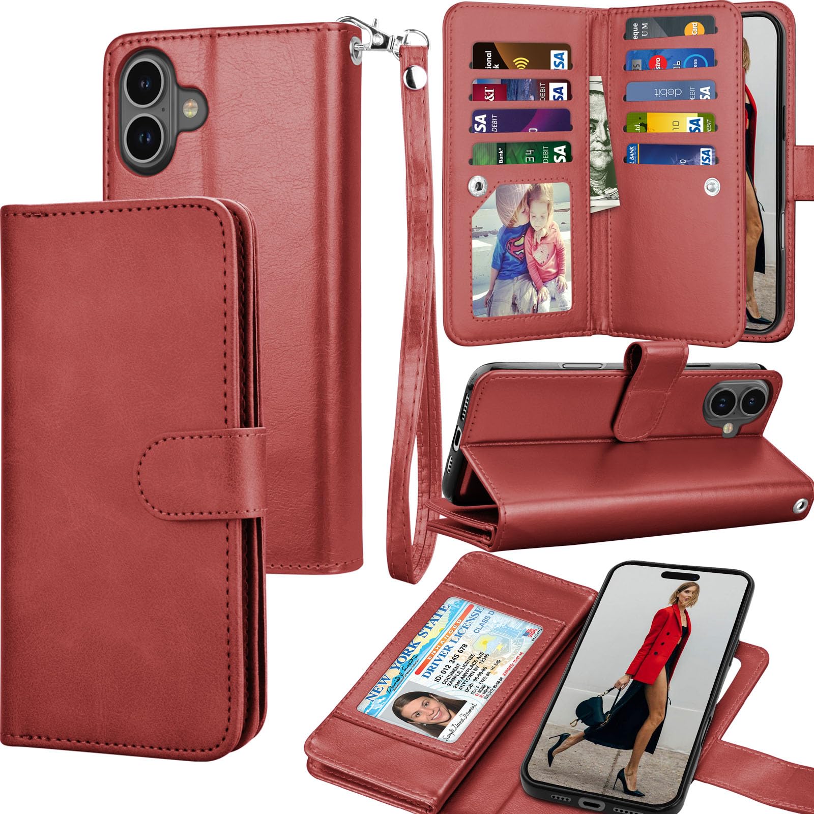 Tekcoo Wallet Case Compatible with iPhone 16 Plus (6.7 inch) 2024 Luxury ID Cash Credit Card Slots Holder Carrying Pouch Folio Flip PU Leather Cover [