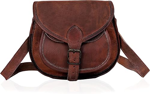 Miniatura 7 de 9 "x 7" mujeres estilo vintage cuero genuino marrón bandolera bandolera bolso hecho a mano