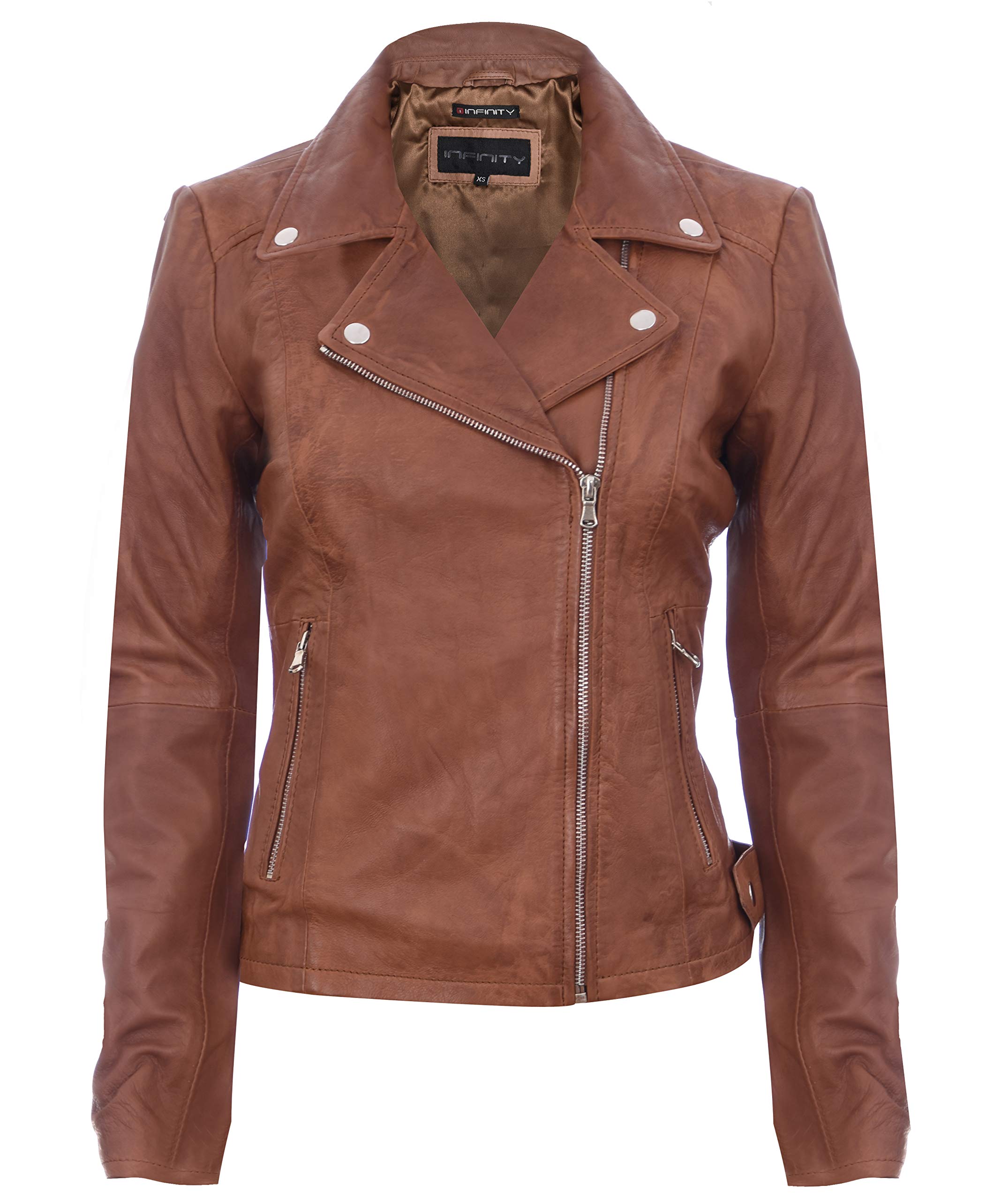 Infinity Leather Women's Tan Vintage Brando 100% Leather Biker Jacket Xl