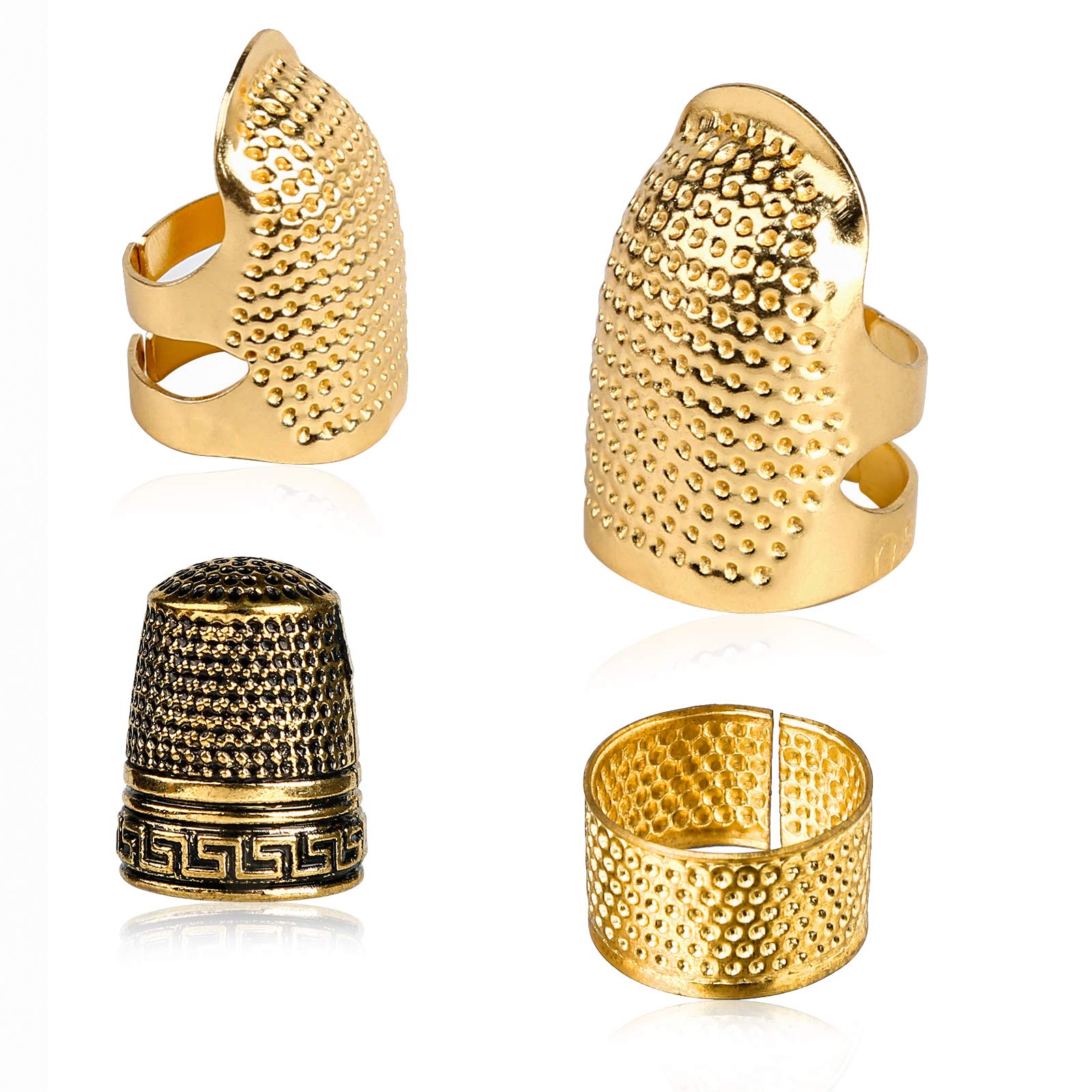 4 Pieces Finger Protector Fingertip Thimble Metal Copper Sewing Thimble Finger Protector Adjustable Finger Shield Ring Fingertip Thimble Sewing Quilting Craft Accessories DIY Sewing Tools