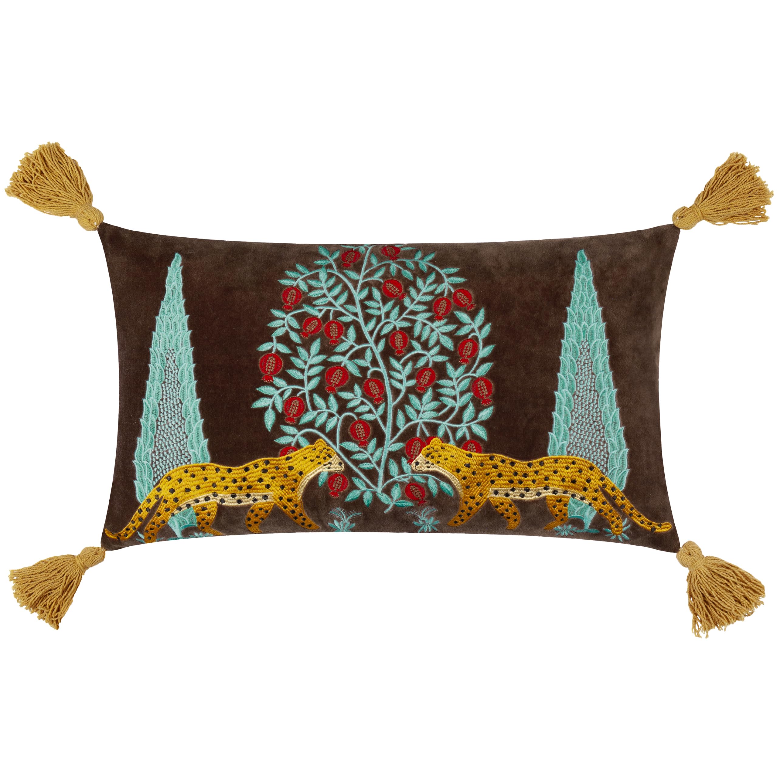 Furn. Multicolour Wylder Tropics Aritra Embroidered Velvet Cushion Cover - 30X50cm