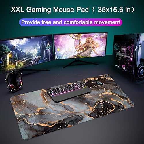 Vista 46 de Alfombrilla de escritorio, alfombrilla grande para mouse de 35 x 15.6 pulgadas, XXL extendida para juegos, con base antideslizante, alfombrilla